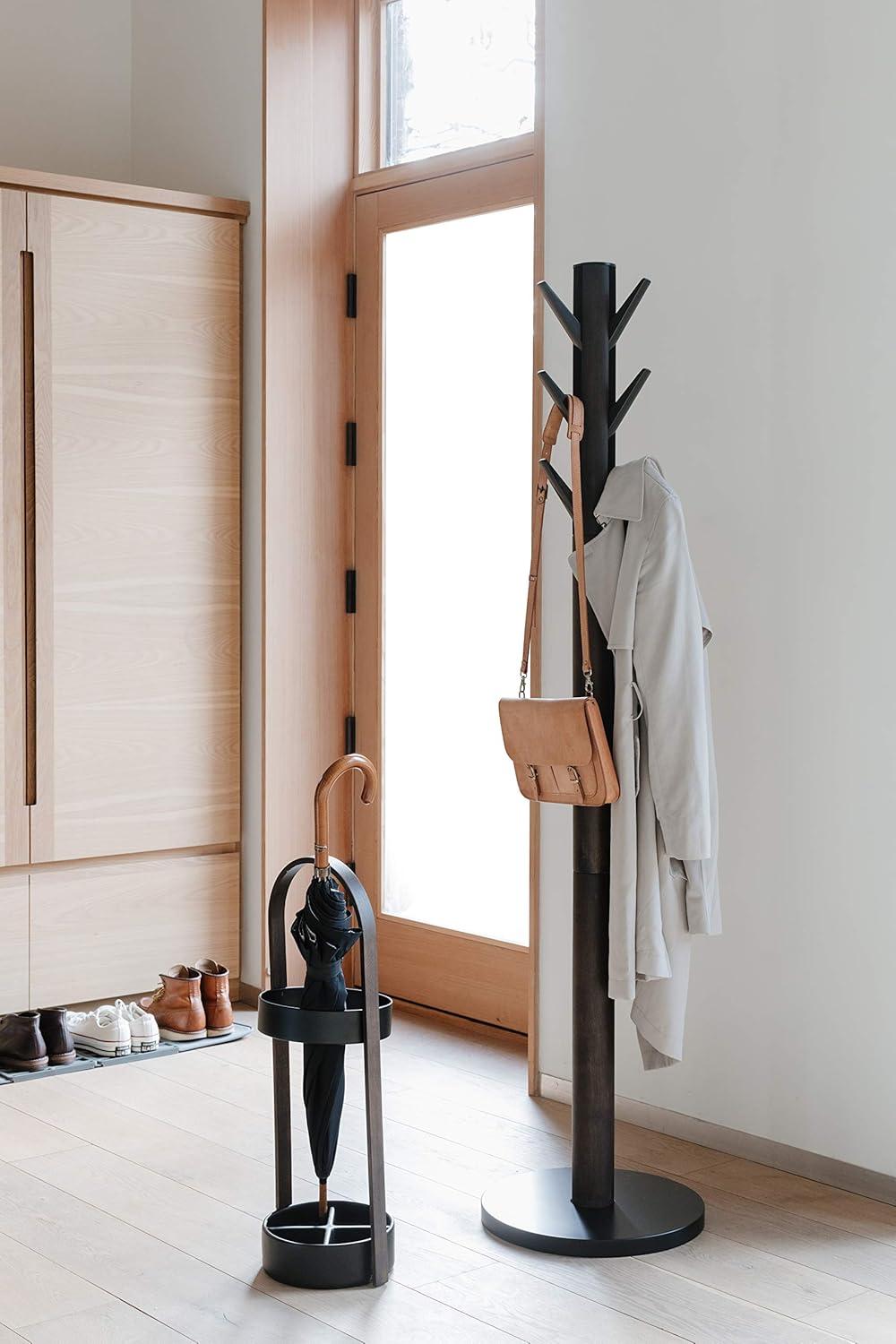 Flapper Sleek Black/Walnut 9-Hook Freestanding Coat Rack