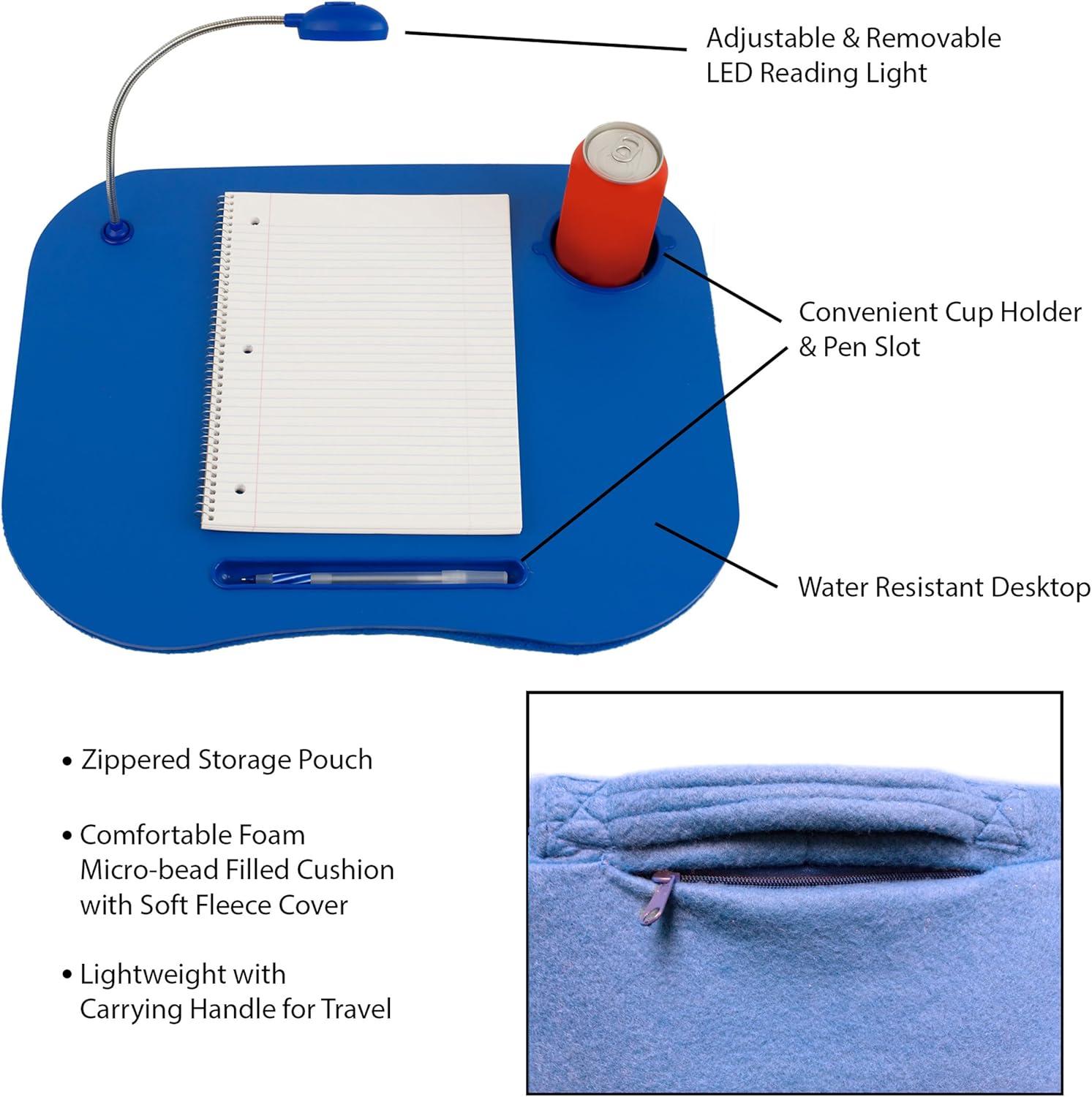 Lavish Home Cushioned Laptop Lap Desk with LED Light and Cup Holder (Blue)