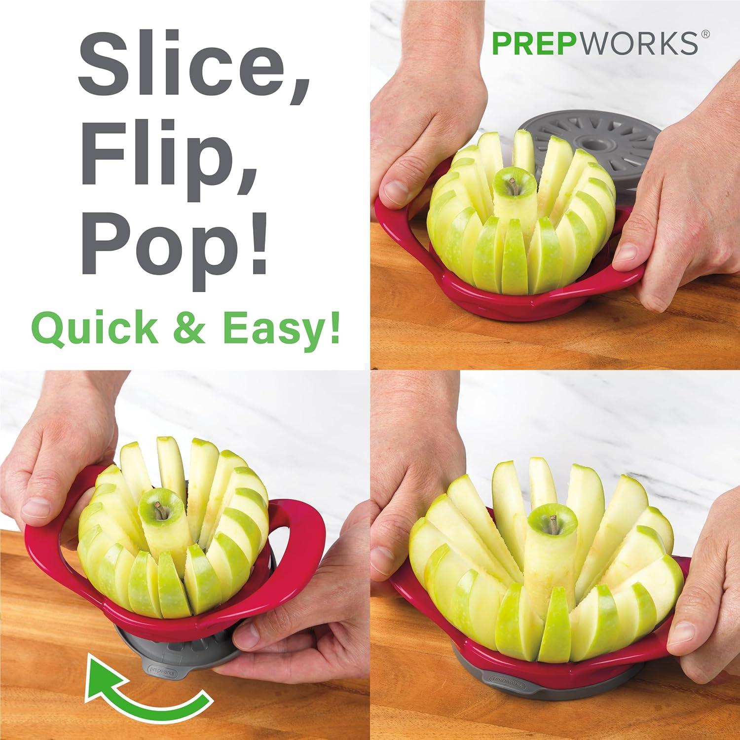 Prepworks Thin Apple Slicer: Stainless Steel Fruit & Mandolin Slicer, Dishwasher-Safe, Red