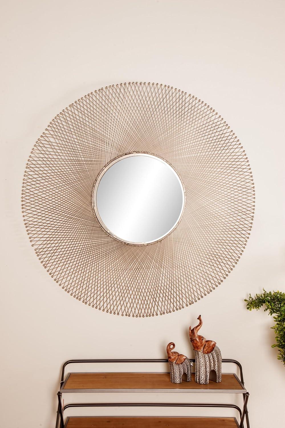 45" x 45" Metal Starburst Wall Mirror Silver - Olivia & May: Iron Frame, Round Shape, No Assembly Required