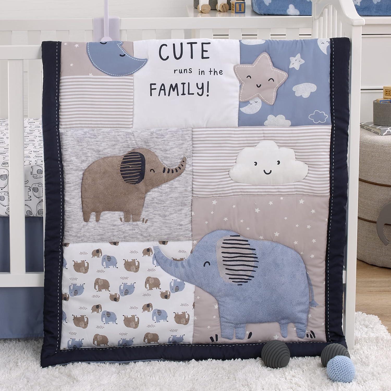 Carter's Blue Elephant 3 Piece Nursery Crib Bedding Set