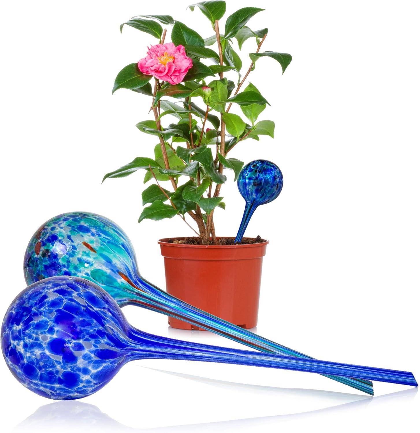 Keshia Indoor/Outdoor Plant Watering Glass Aqua Globe Stakes (Set of 2)