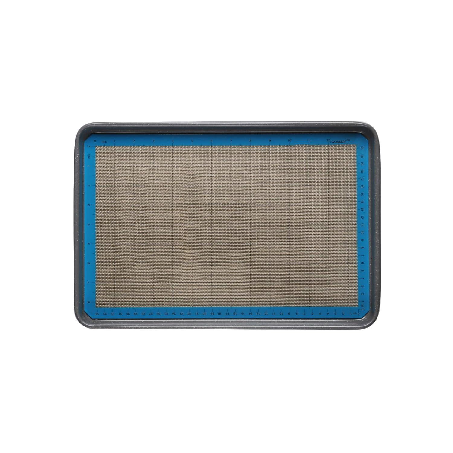 Silver Granite Non-Stick Cookie Sheet Set with Cooling Grid and Silicone Mat