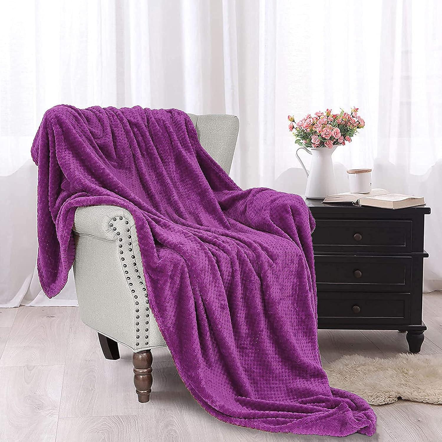 Exclusivo Mezcla Waffle Textured Extra Large Fleece Blanket, Super Soft and Warm Throw Blanket for Couch, Sofa and Bed (Purple, 50"x70")-Cozy, Fuzzy and Lightweight