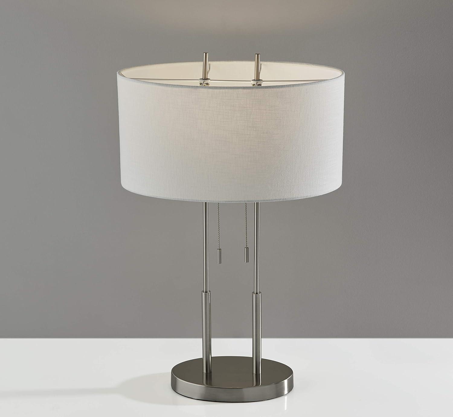 Duet Table Lamp Silver - Adesso: Modern Accent Lighting, Polyester Shade, Metal Body, ETL Listed