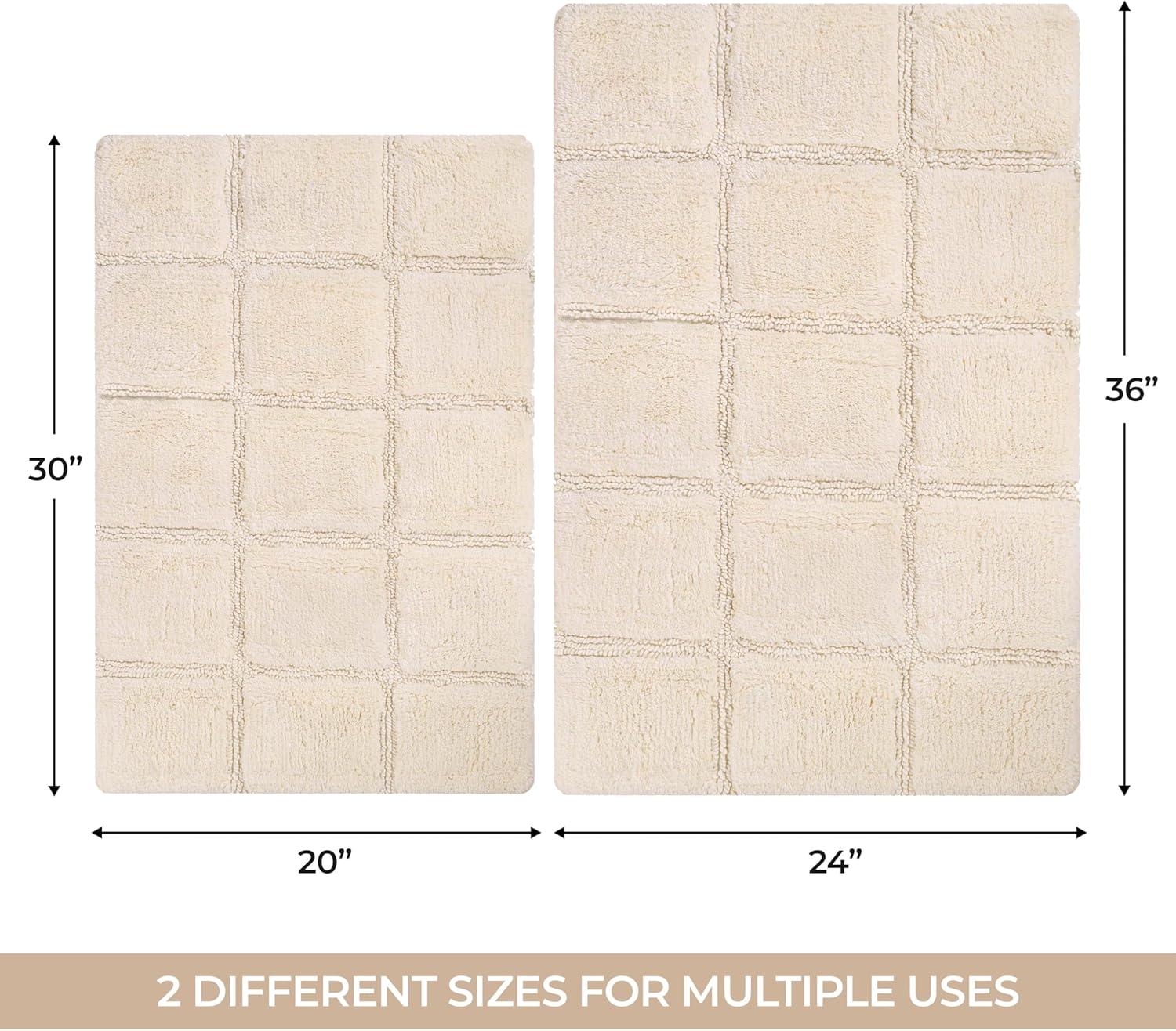 Cotton Checkered 2-Piece Ivory Highly Absorbent Non-Slip Bath Rug Set by Superior