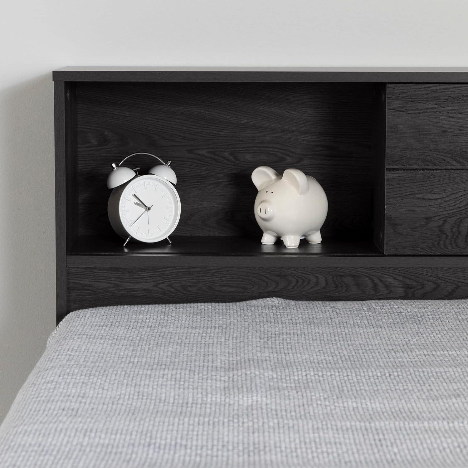 Gray Oak Twin Headboard with Storage Compartments