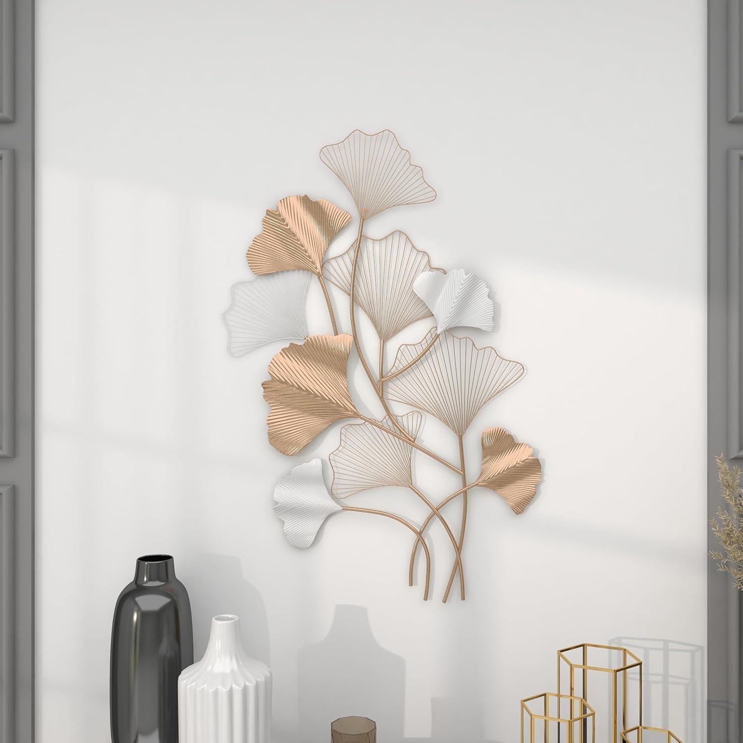 CosmoLiving by Cosmopolitan Floral Gold Metal Leaf Wall Décor, 36" X 33"