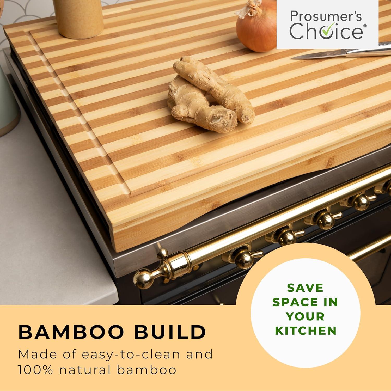 Prosumer's Choice Bamboo Stovetop Cover Cutting Board with Adjustable Legs - Large Size