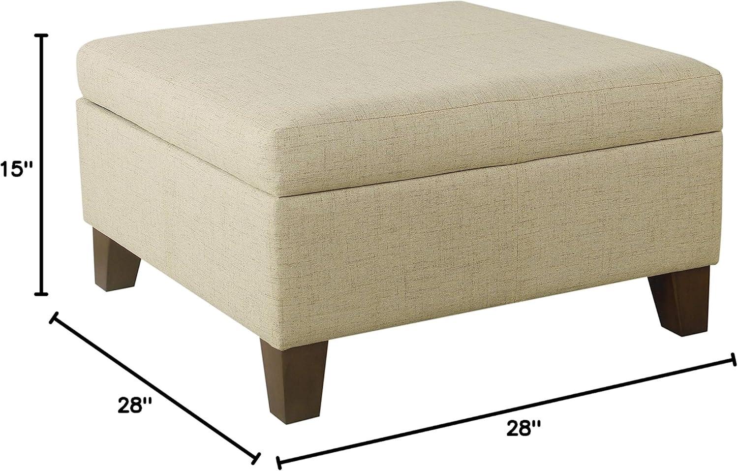 Luxury Large Square Storage Ottoman Tan - HomePop: Linen-Like Upholstery, Wood Legs, Hinged Lid