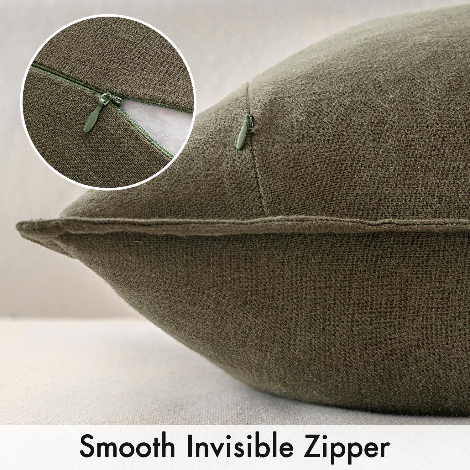 MIULEE Pack of 2 Decorative Linen Pillow Covers 18x18 Inch Olive Green Farmhouse Soild Neutral Throw Pillow Covers Soft Accent Decorative Pillowcases Home Decors for Couch Sofa Bed Living Room