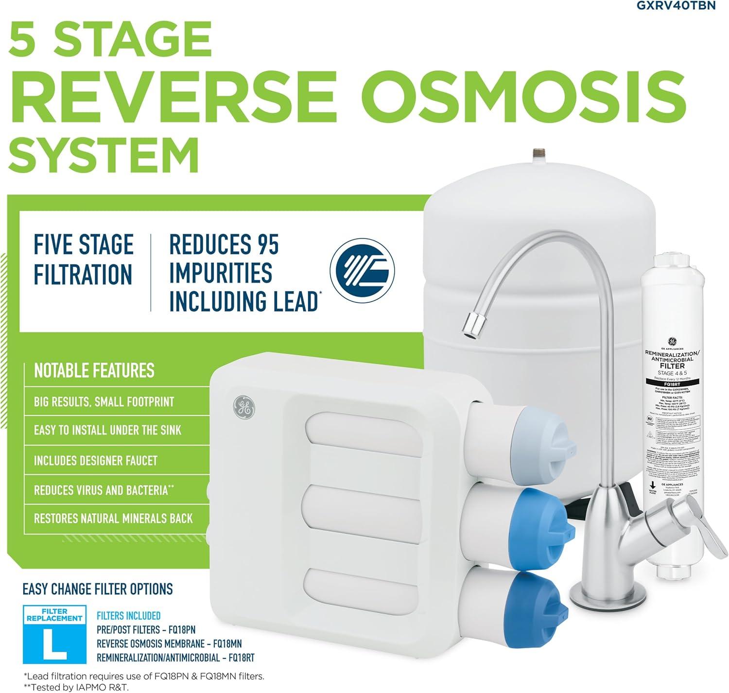 GE Under Sink 5 Stage Premium Reverse Osmosis Water Filtration System