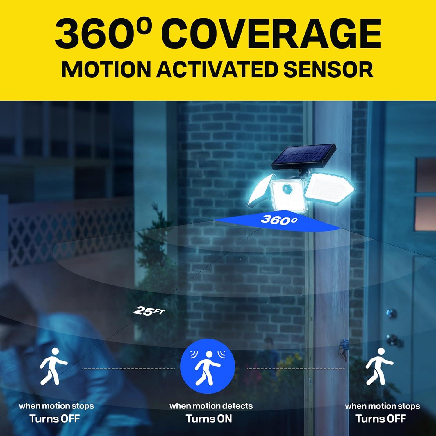 Bell+Howell Solar Lights for Outside, Solar Powered Outdoor Lights, Flood Lights 2-Pack Motion Sensor Waterproof LED for Patio Porch Yard