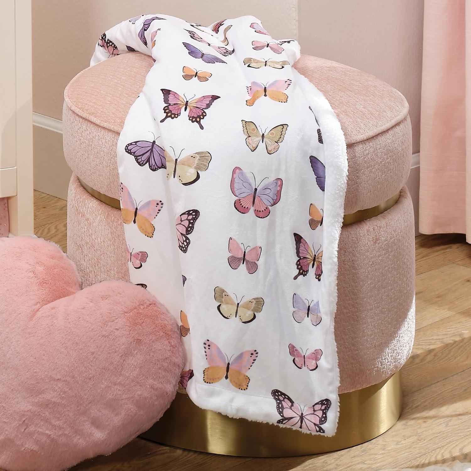 Lambs & Ivy Butterfly Dreams Ultra-Soft Fleece/Faux Shearling Baby Blanket