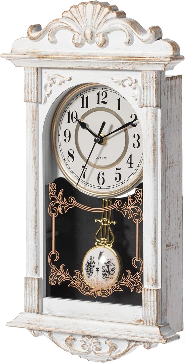 Clockswise Vintage Grandfather Wood-Looking Plastic Pendulum Decorative Battery-Operated Wall Clock