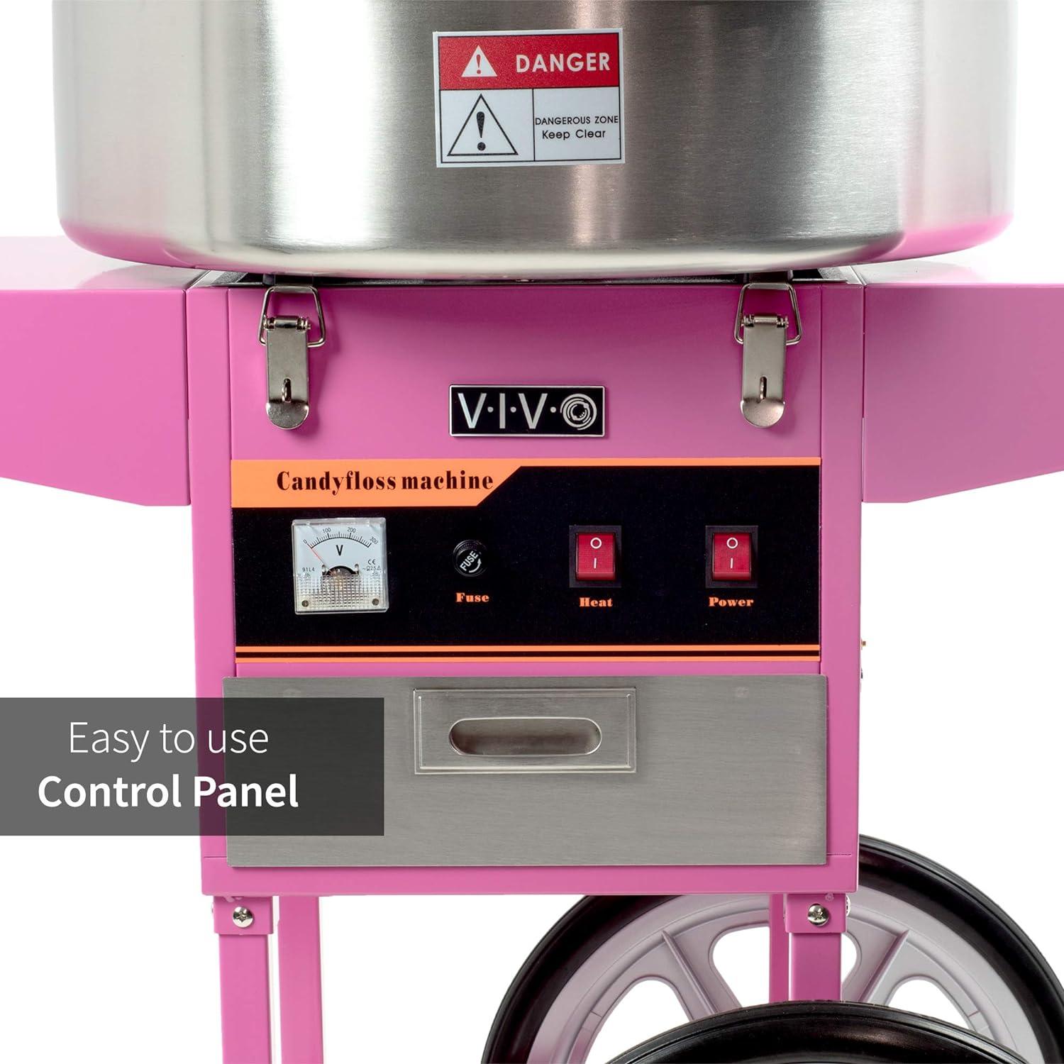 Vivo Electric Commercial Cotton Candy Machine with Cart and Bubble Shield