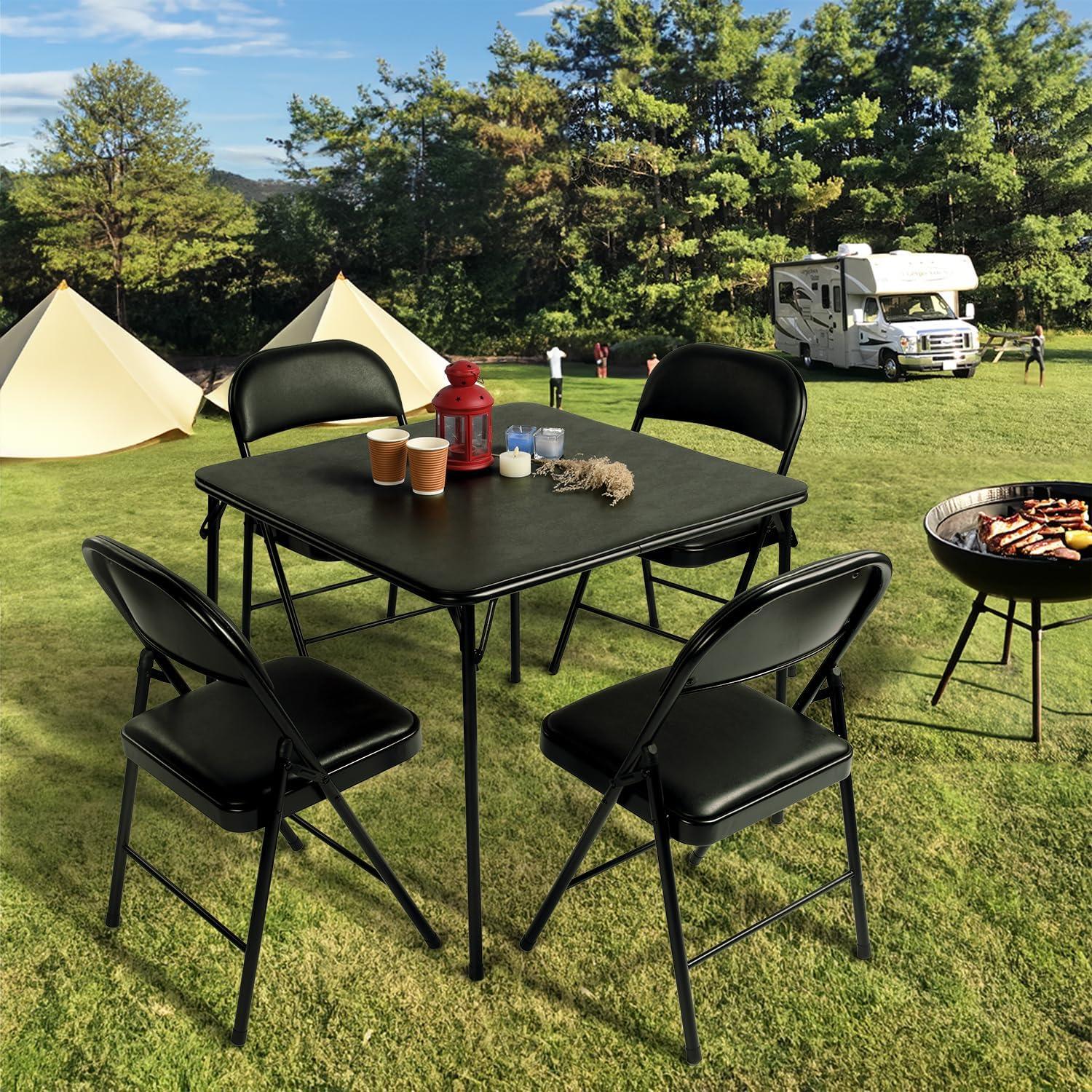 33.5" Black Metal Foldable Square Table for Indoor and Outdoor Use