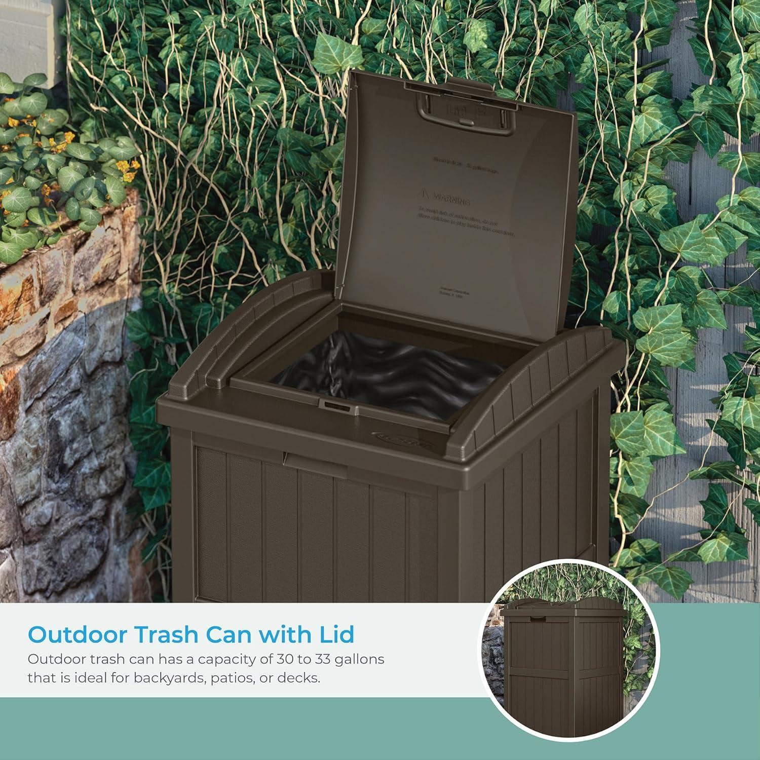 Java Brown 33 Gallon Outdoor Plastic Trash Hideaway