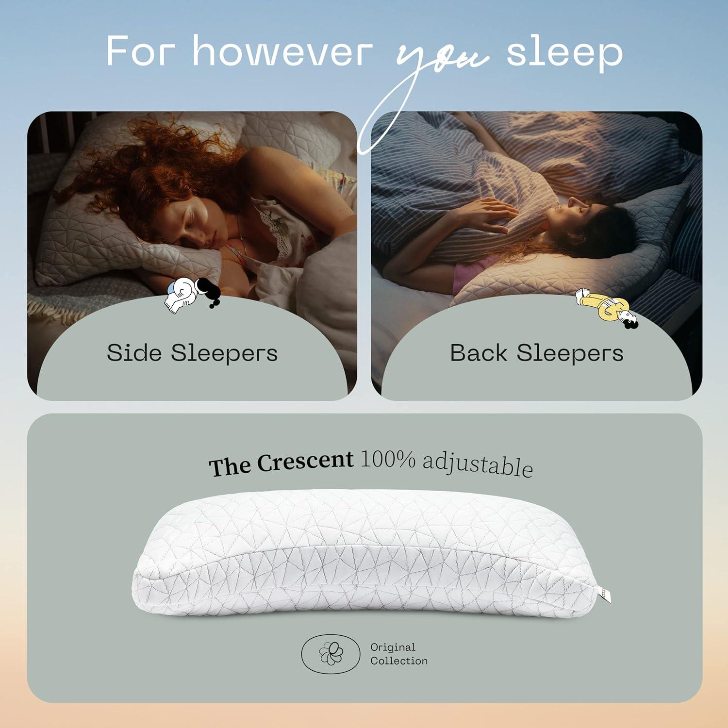 Coop Home Goods The Original Crescent Adjustable Pillow, Queen Bed Pillows for Shoulder, Neck & Head Support - Medium Firm for Back & Side Sleeper