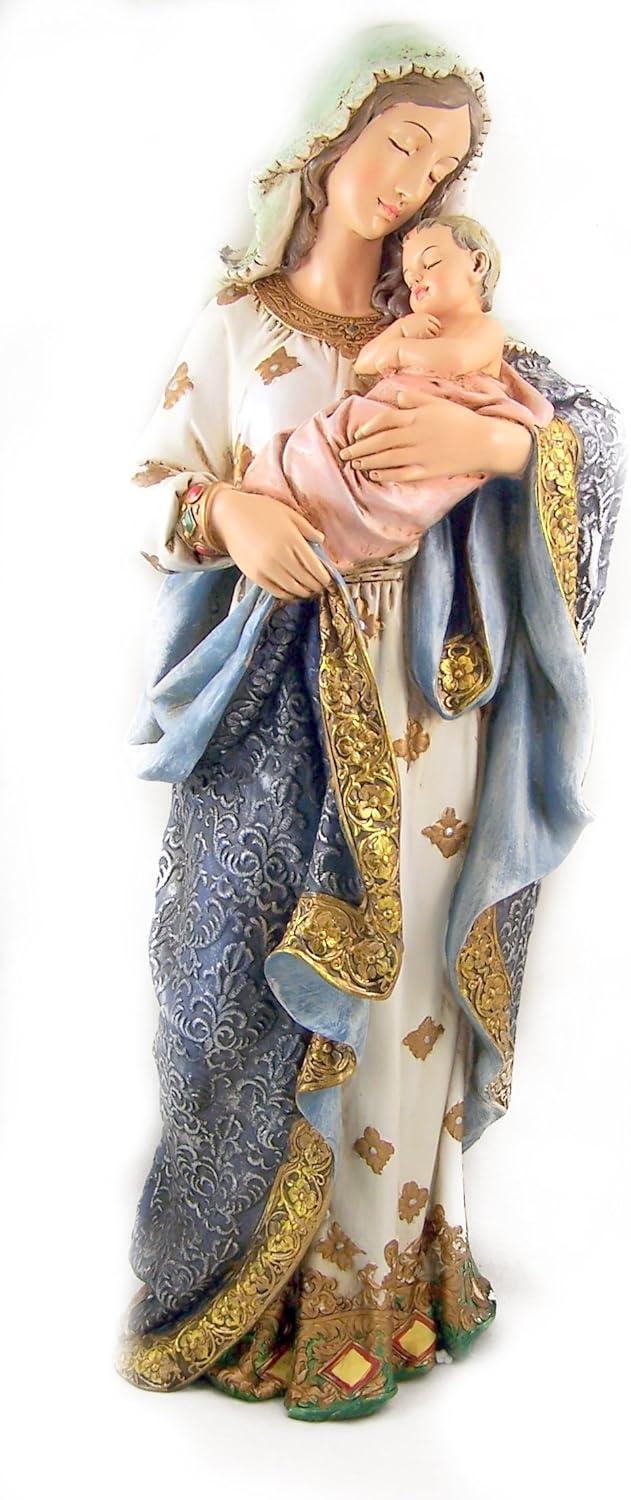 Hand-Painted Resin Madonna and Child Statue, 23.25-Inch