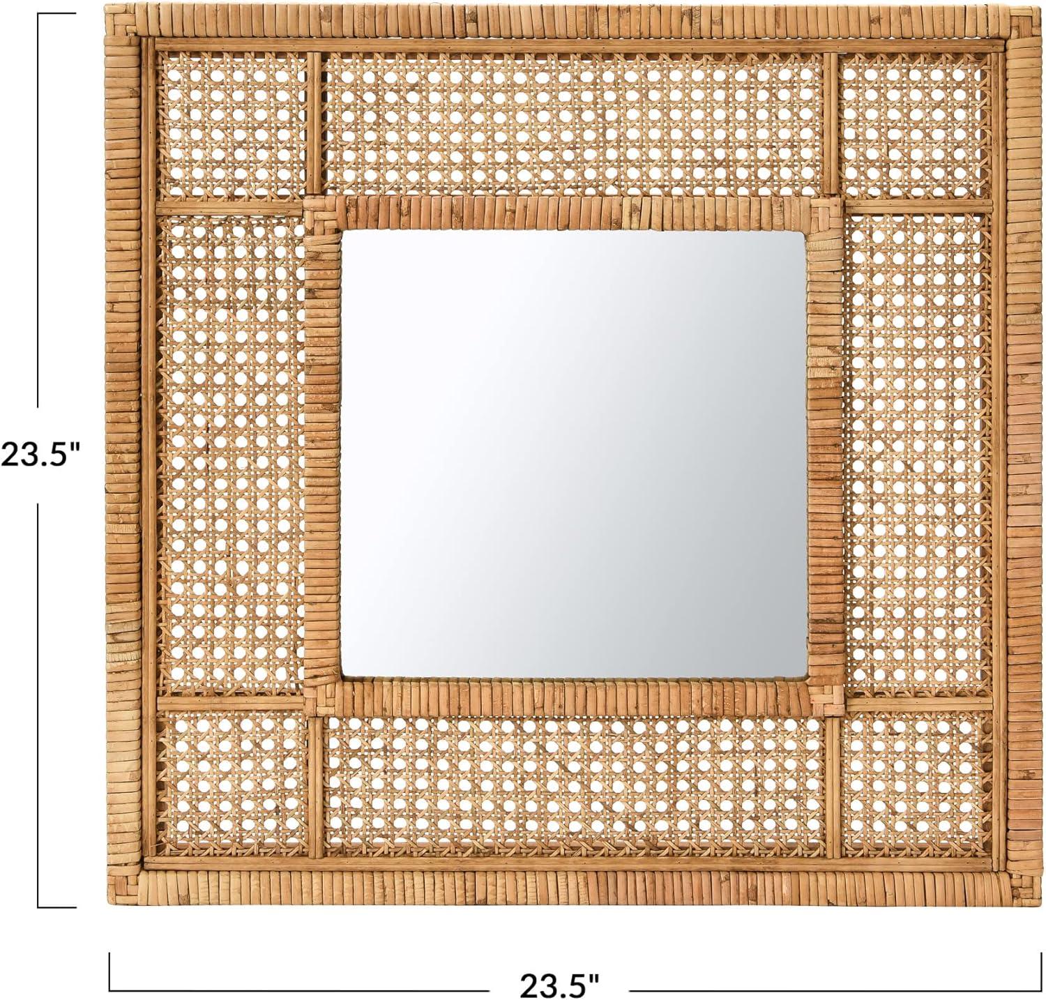 Boho Chic 26" Natural Rattan and Wood Square Wall Mirror