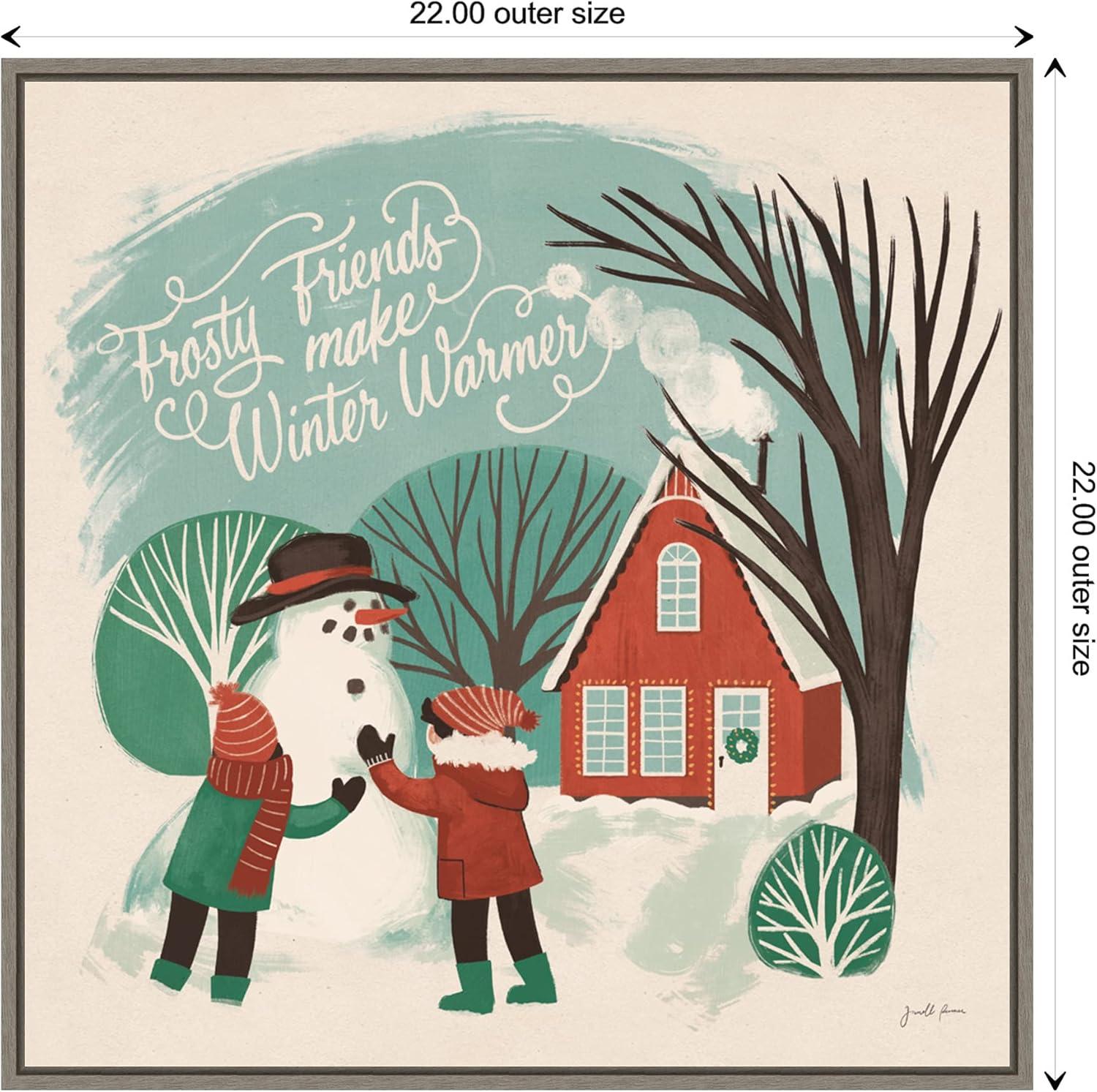 Amanti Art Winter Bliss III Snowman Framed Canvas Wall Art Print