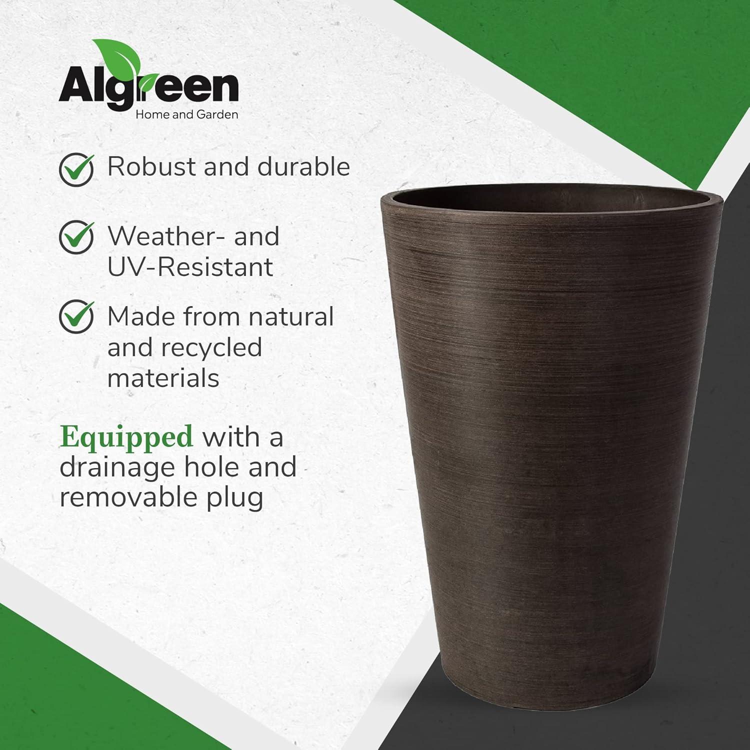 Algreen 16130 Valencia 12 x 18 Inch Round Taper Recycled Planter Pot, Chocolate