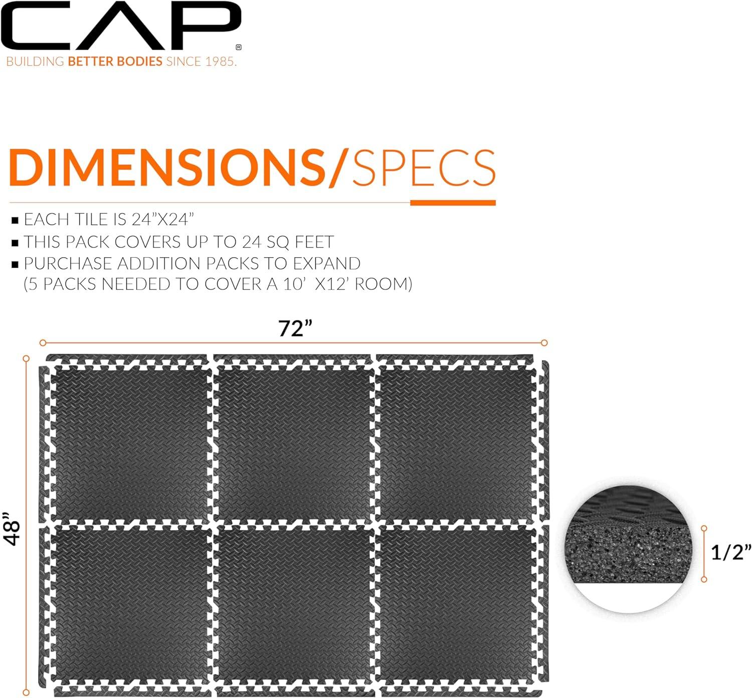 CAP Interlocking Exercise Foam Mats, 24 SQ.FT Diamond, TATAMI, T-Pattern 1/2-Inch Thickness Tiles