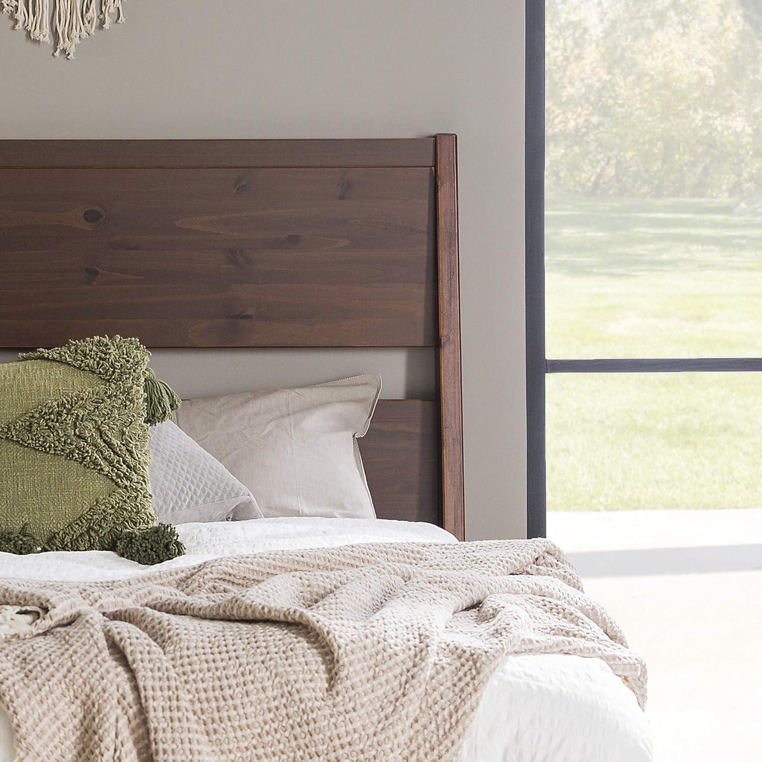 Queen Solid Wood Modern Platform Bed - Walnut