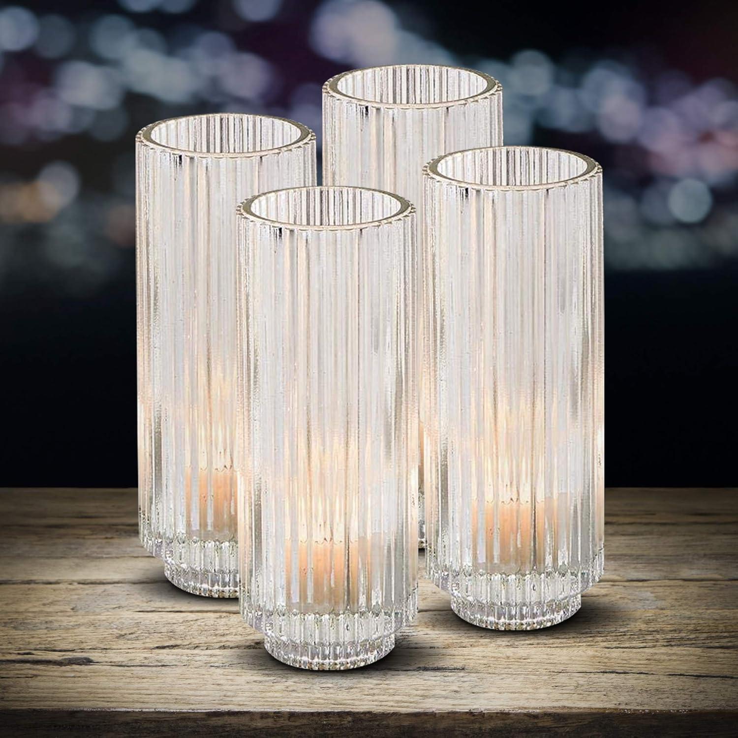 Serene Spaces Living Set of 4 Tall Clear Ribbed Glass Votive Holder, Perfect for Weddings and Home Décor, Measures 6.25" Tall and 2.25" Diameter