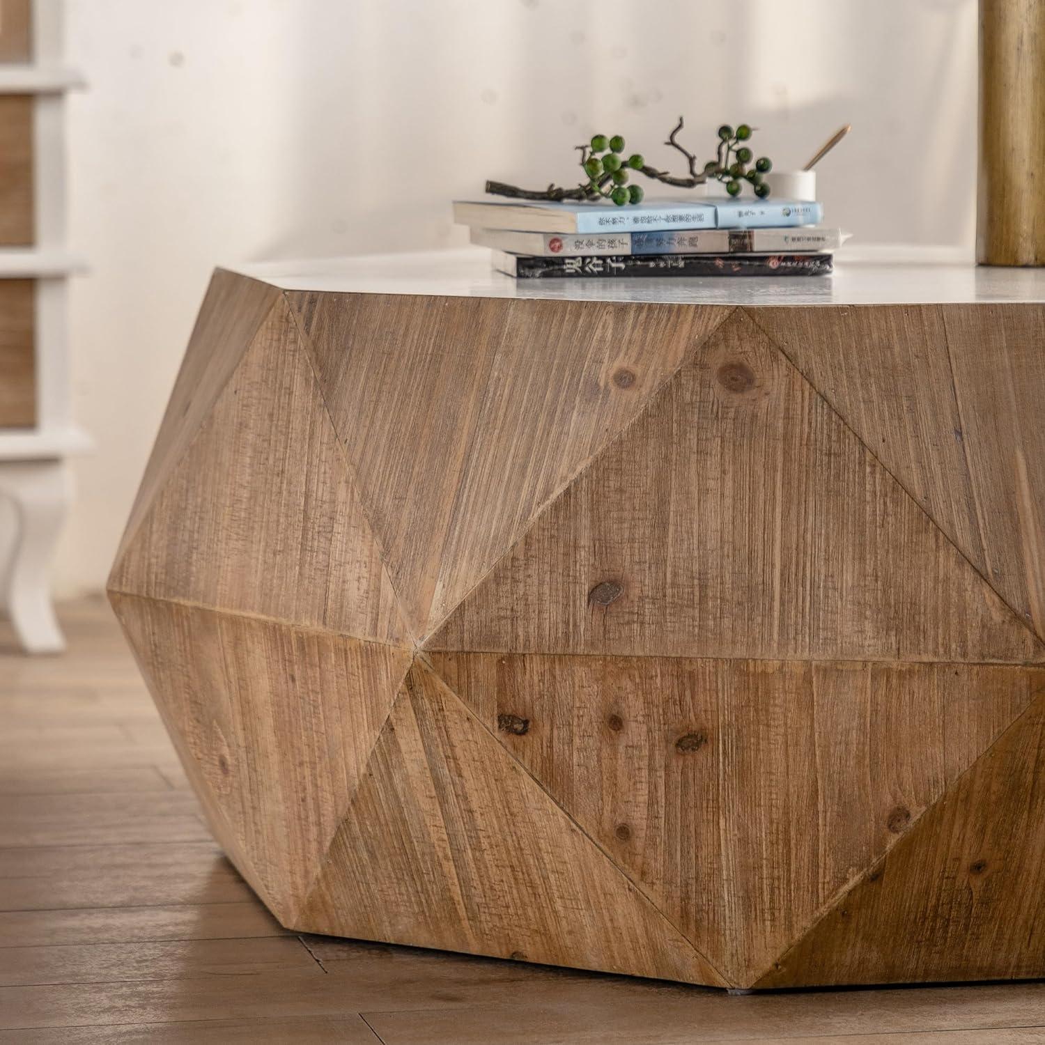 38'' White and Natural Geometric Wood Coffee Table