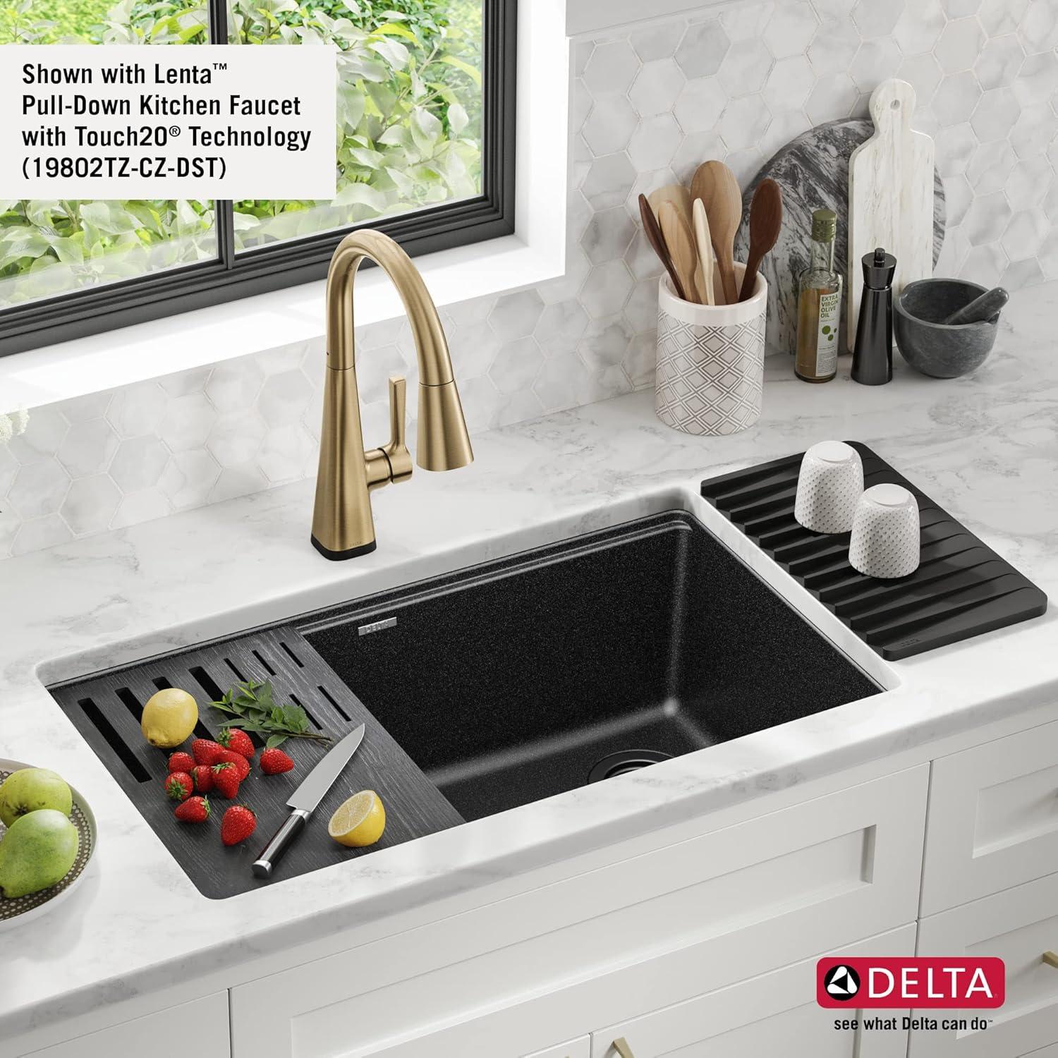 Delta Everest™ 32" L Granite Composite Workstation Kitchen Sink Undermount Single Bowl with WorkFlow™ Ledge