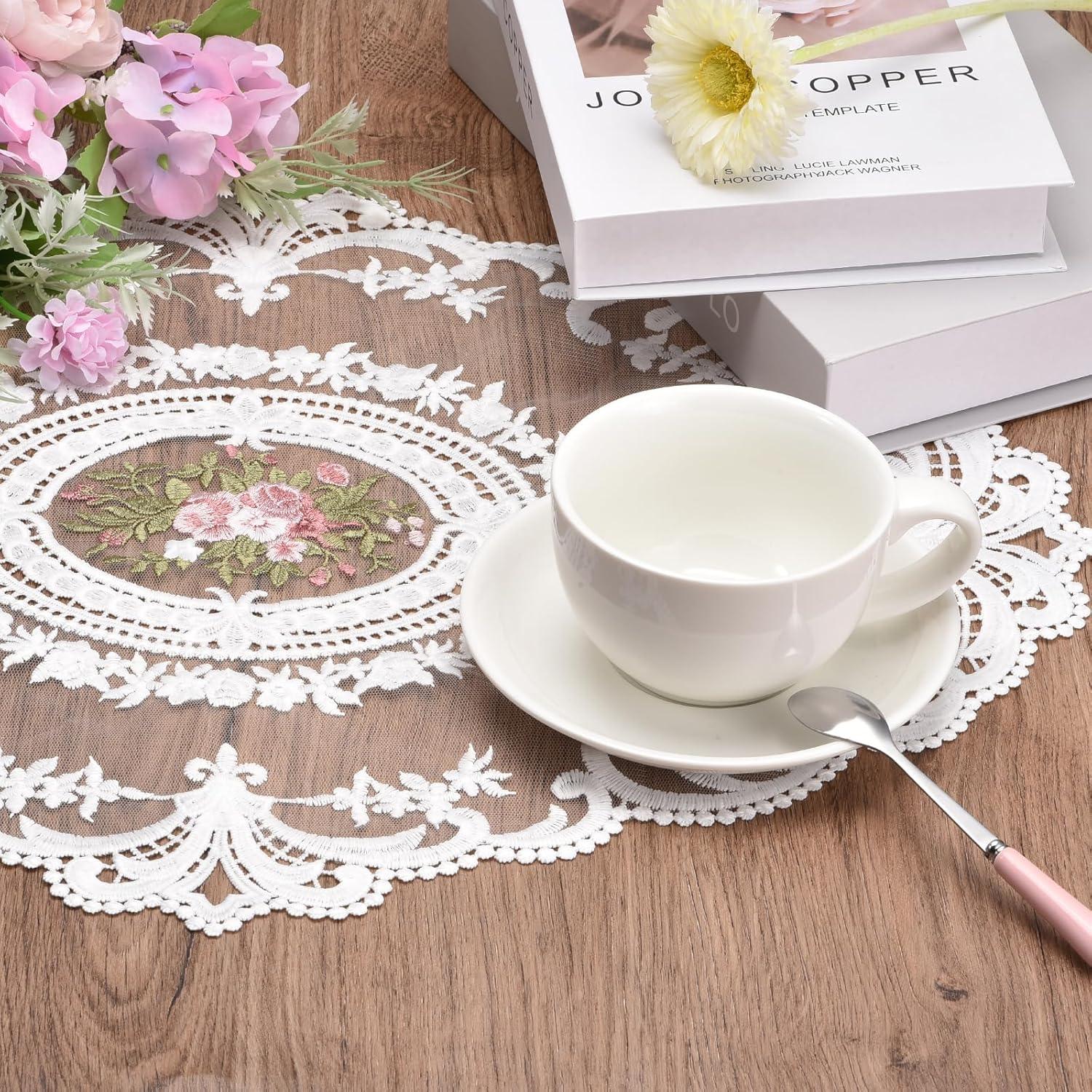 Dusty Rose Oval Lace Polyester Crochet Doilies Set