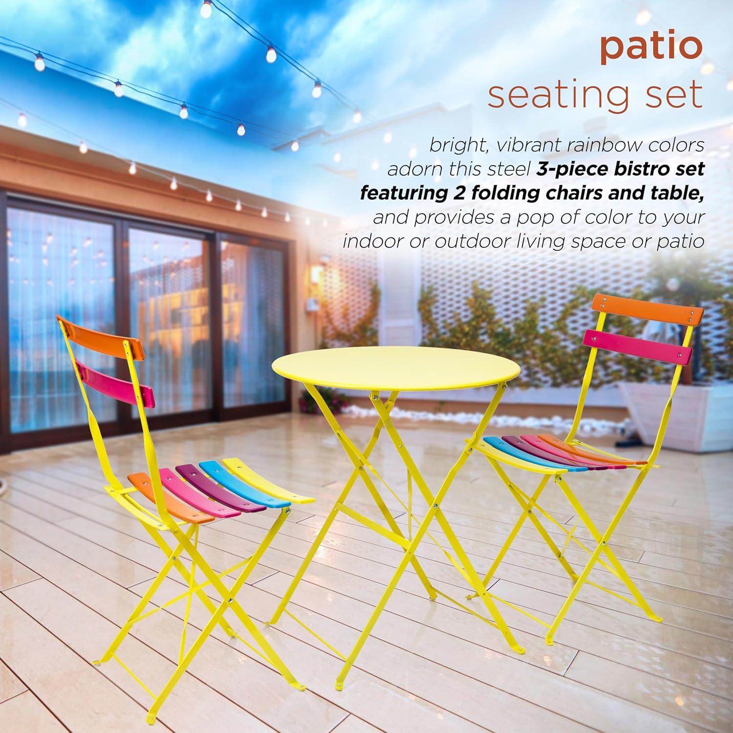 Steel Foldable Bistro Set Vibrant Rainbow - Alpine Corporation: Weather-Resistant, No Assembly, 2-Person Seating