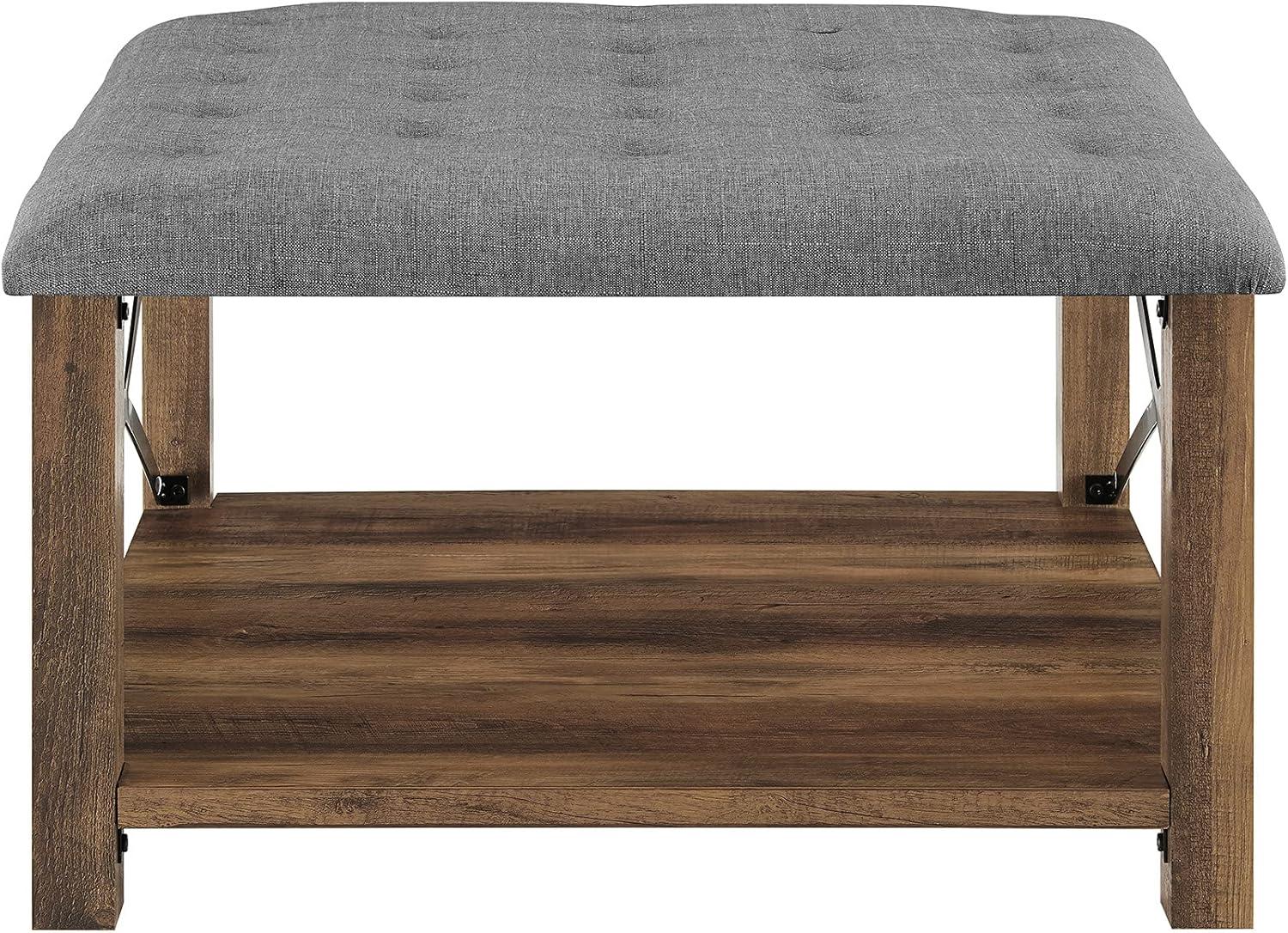 Walker Edison Marcus 30" Square Tufted Fabric Upholstered Ottoman in Gray