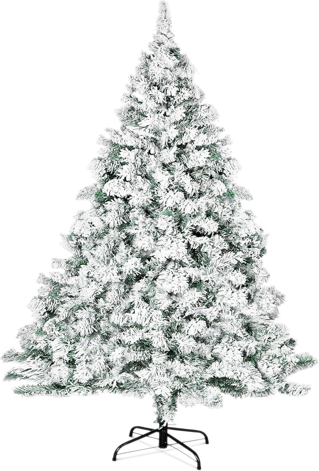 SUGIFT 6ft Snow Flocked Christmas Tree Unlit Holiday Decor