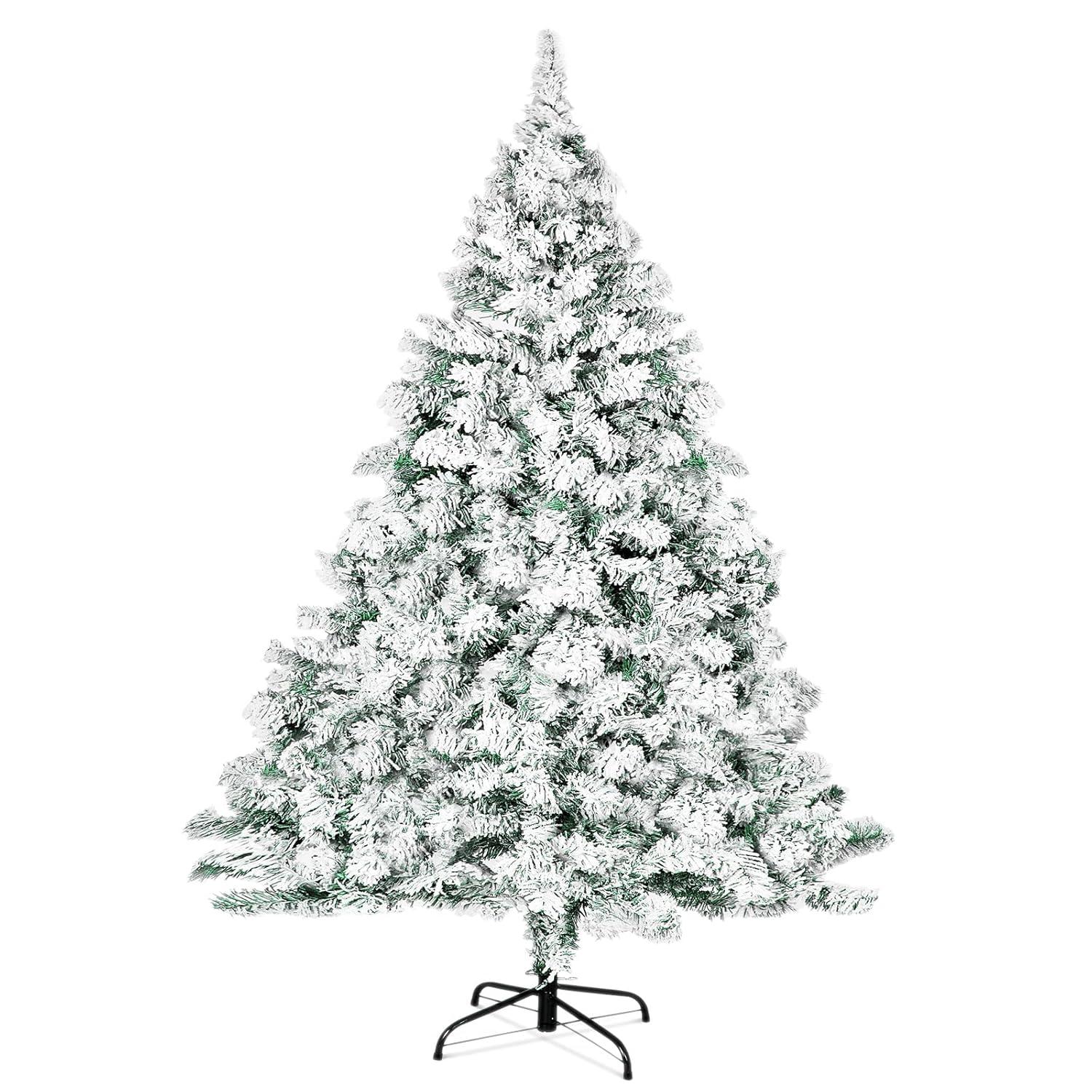 SUGIFT 6ft Snow Flocked Christmas Tree Unlit Holiday Decor