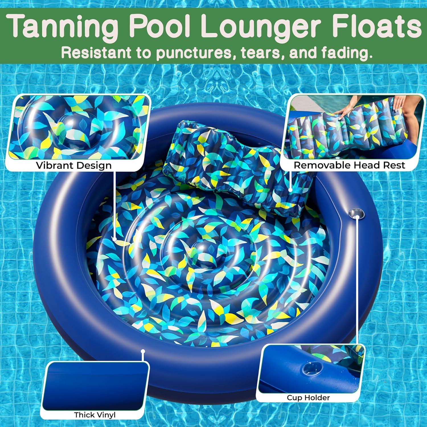 JAMBO Huge Round 76 x 76 Tanning Pool Lounger, Pool Float, Inflatable Sun Tanning Pool Float, Tanning Chair, Pool Floats Adult, Water Lounge Raft Pool Lounger Adults, Tanning Raft Sunchill Tanning Bed