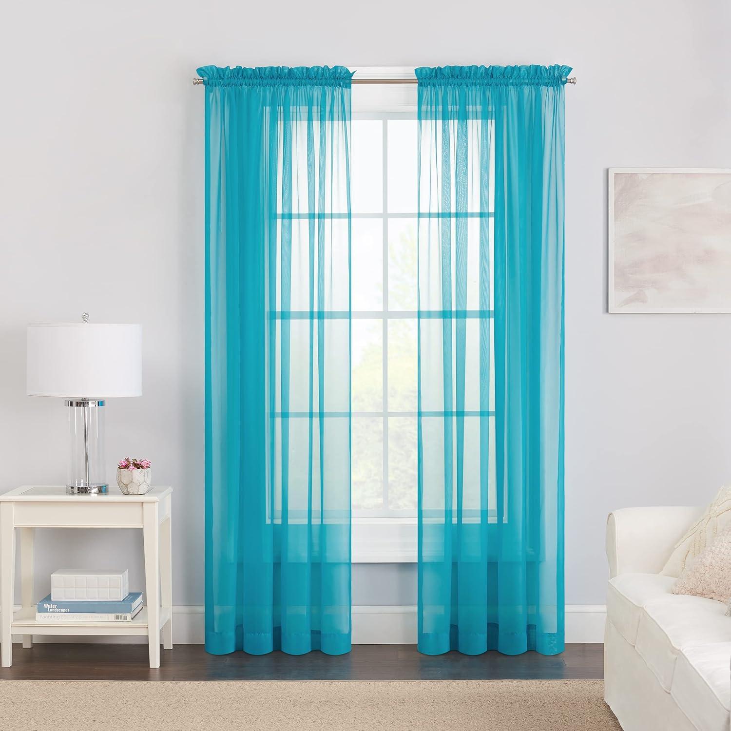 Pairs to Go Victoria Voile Modern Sheer Rod Pocket Window Curtains for Living Room (2 Panels), 59 in x 84 in, Turquoise