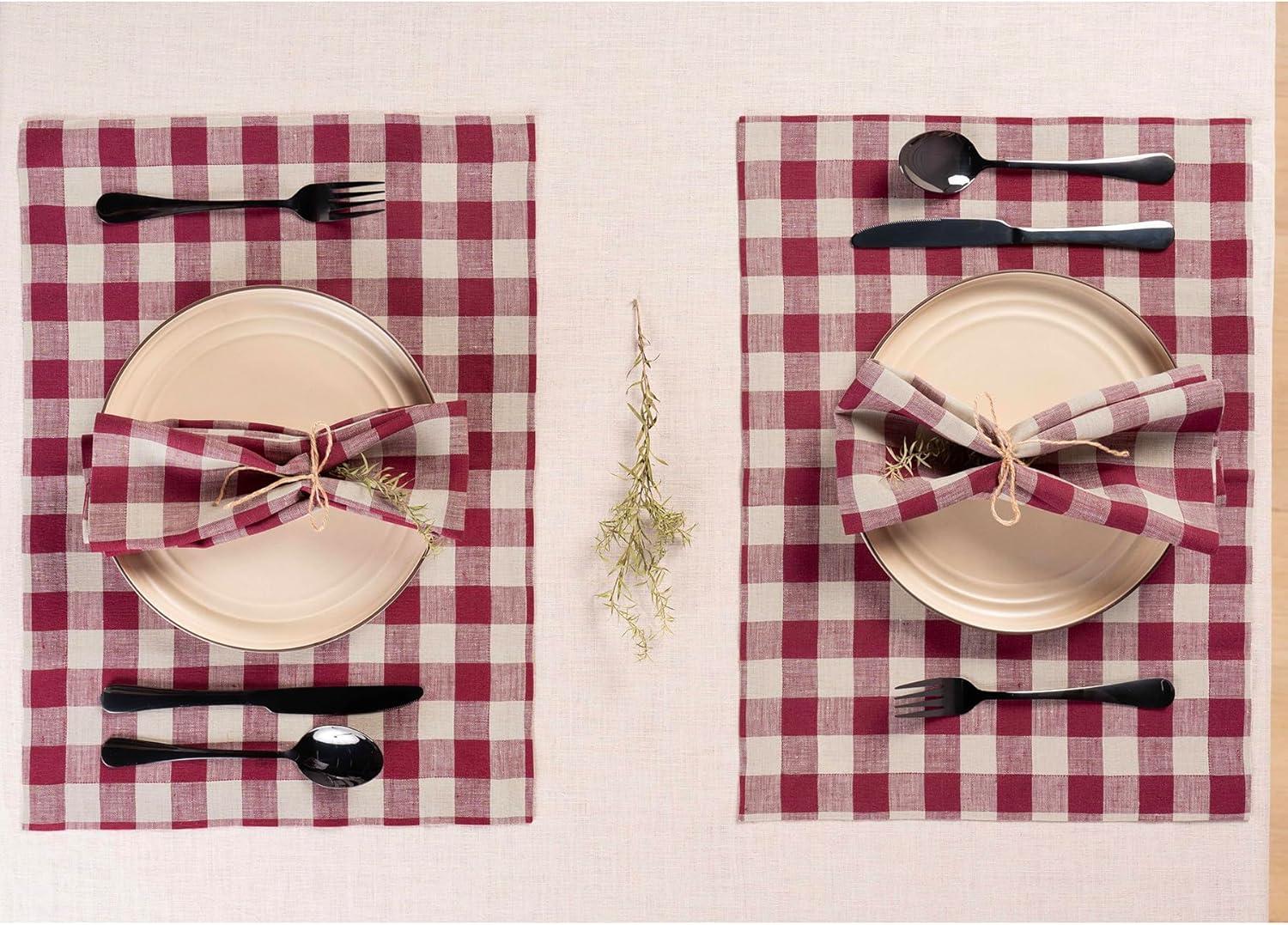 Solino Home Morgan Check - 100% Pure Linen Placemats (Set of 4)