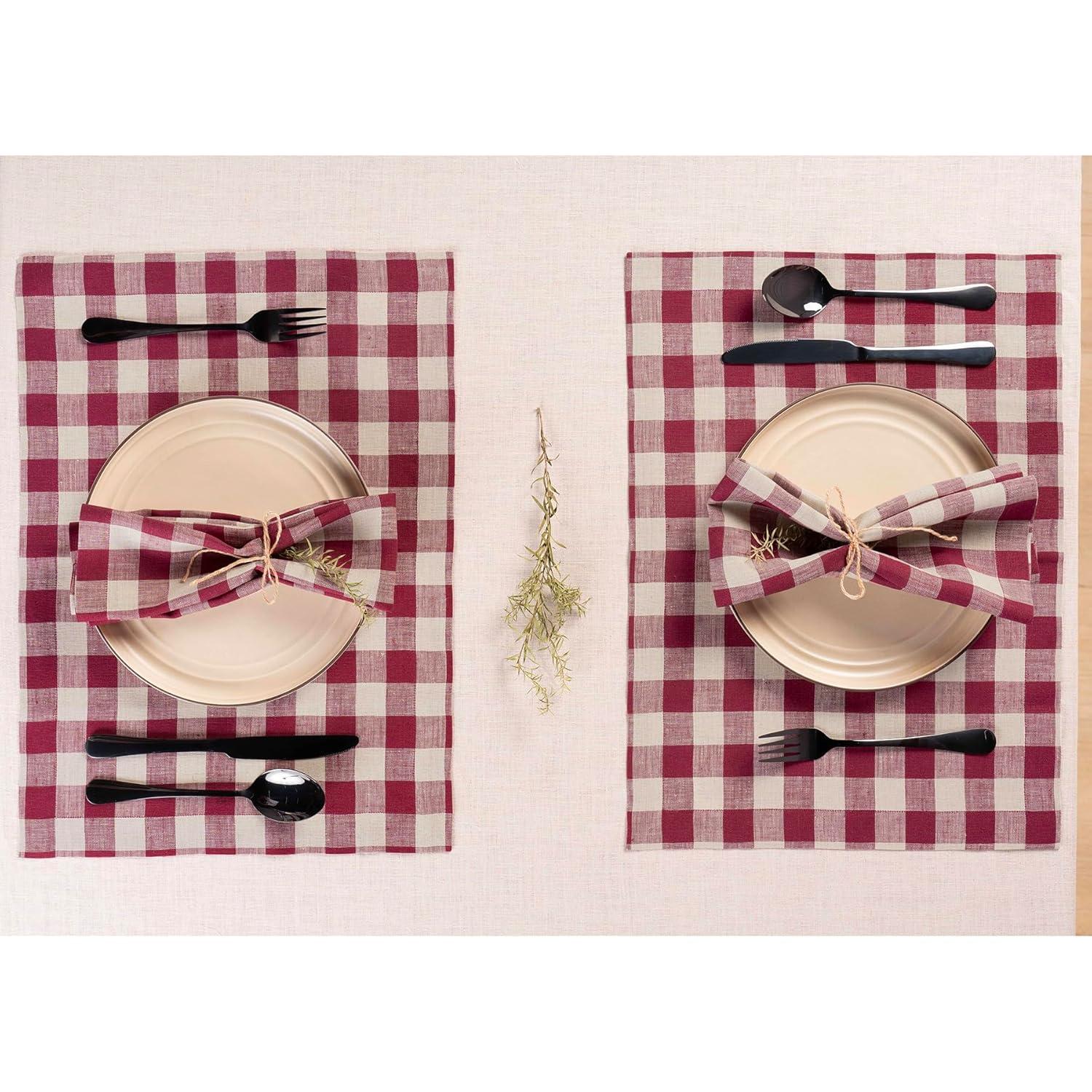 Solino Home Morgan Check - 100% Pure Linen Placemats (Set of 4)