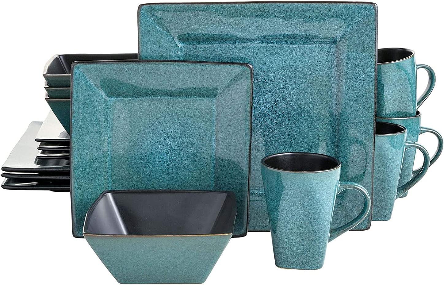 Blue Ceramic Square Dinnerware Set, Service for 4