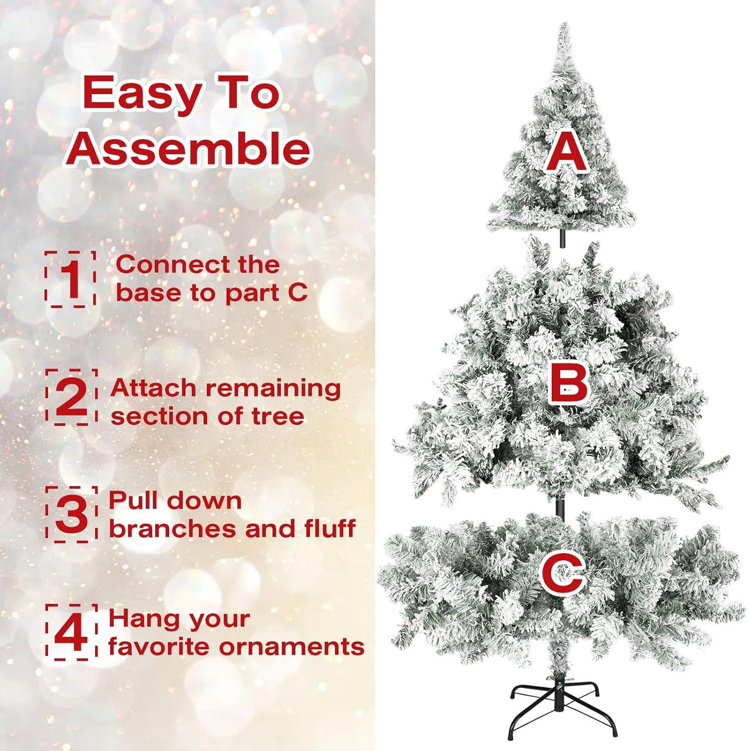 SUGIFT 6ft Snow Flocked Christmas Tree Unlit Holiday Decor