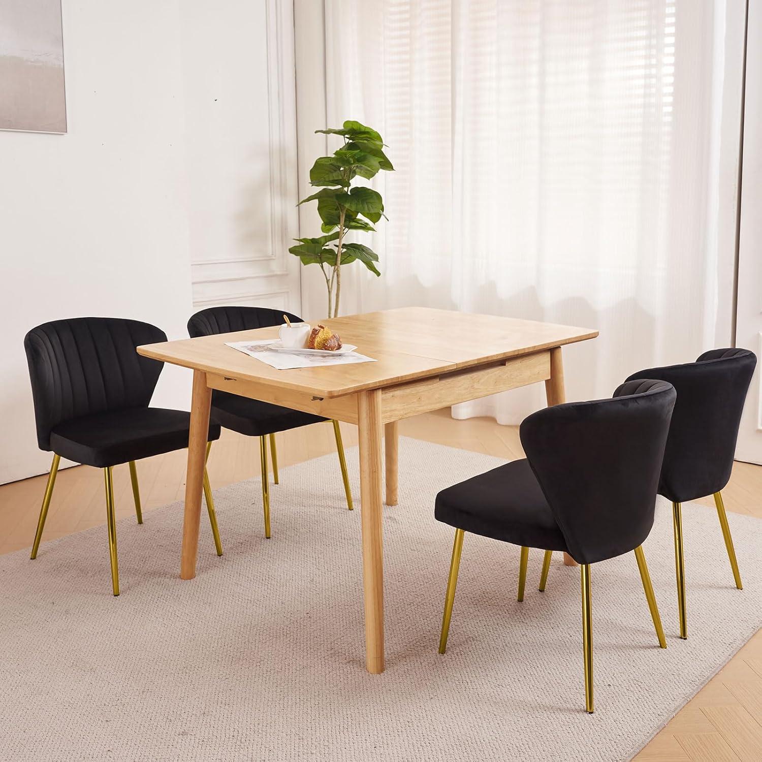 ANOUR Modern Dining Chairs, Velvet Accent Chair, Living Room Chairs, Set of 2, Upholstered Side Chair with Golden Metal Legs for Dining Room Kitchen Vanity Patio (Yellow, 2 Pack)