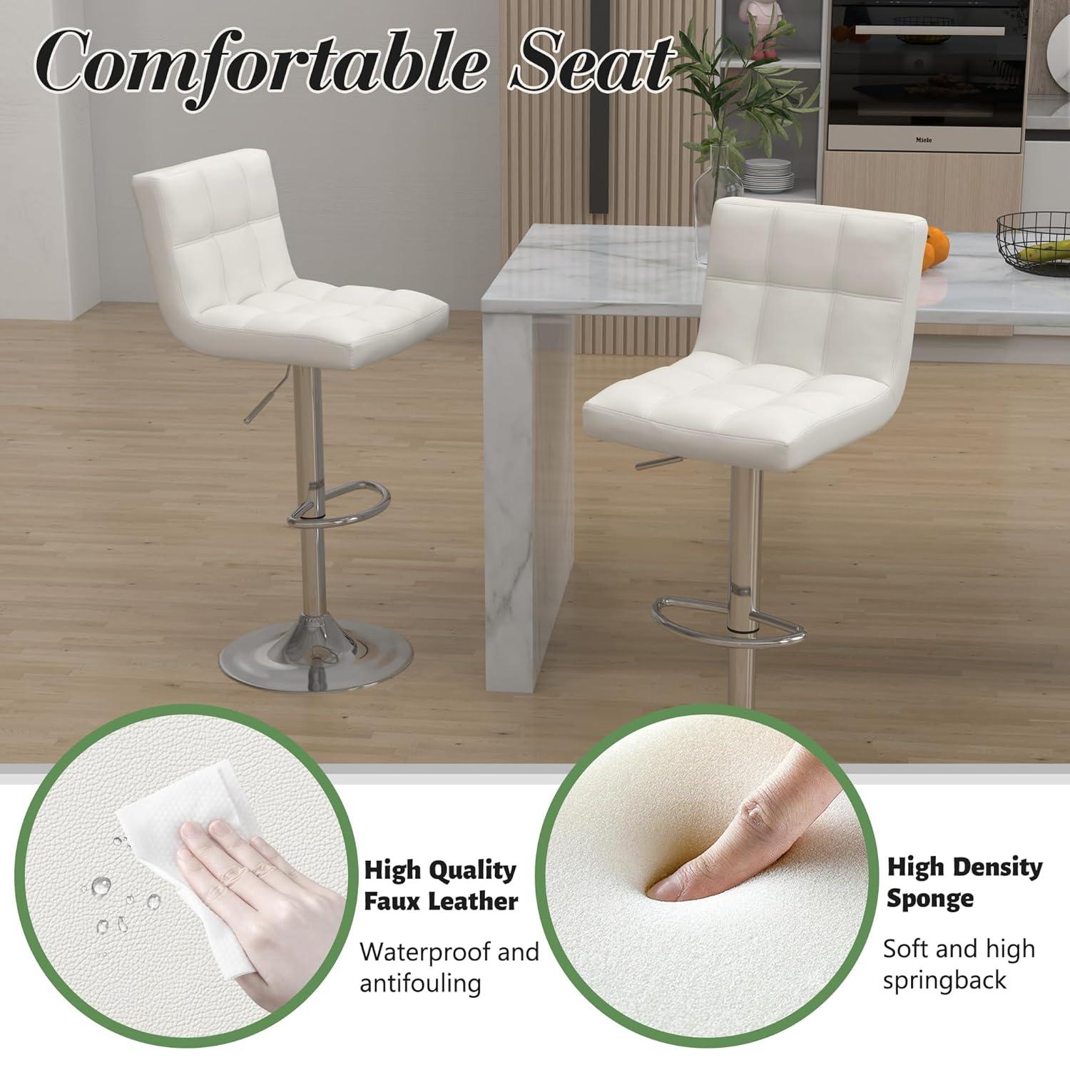 Bar Stools 1 Set Of 2, Counter Height Bar Stools, Square Cushion Bar Stools With Back, Footstool, Cafe, 2 Pieces