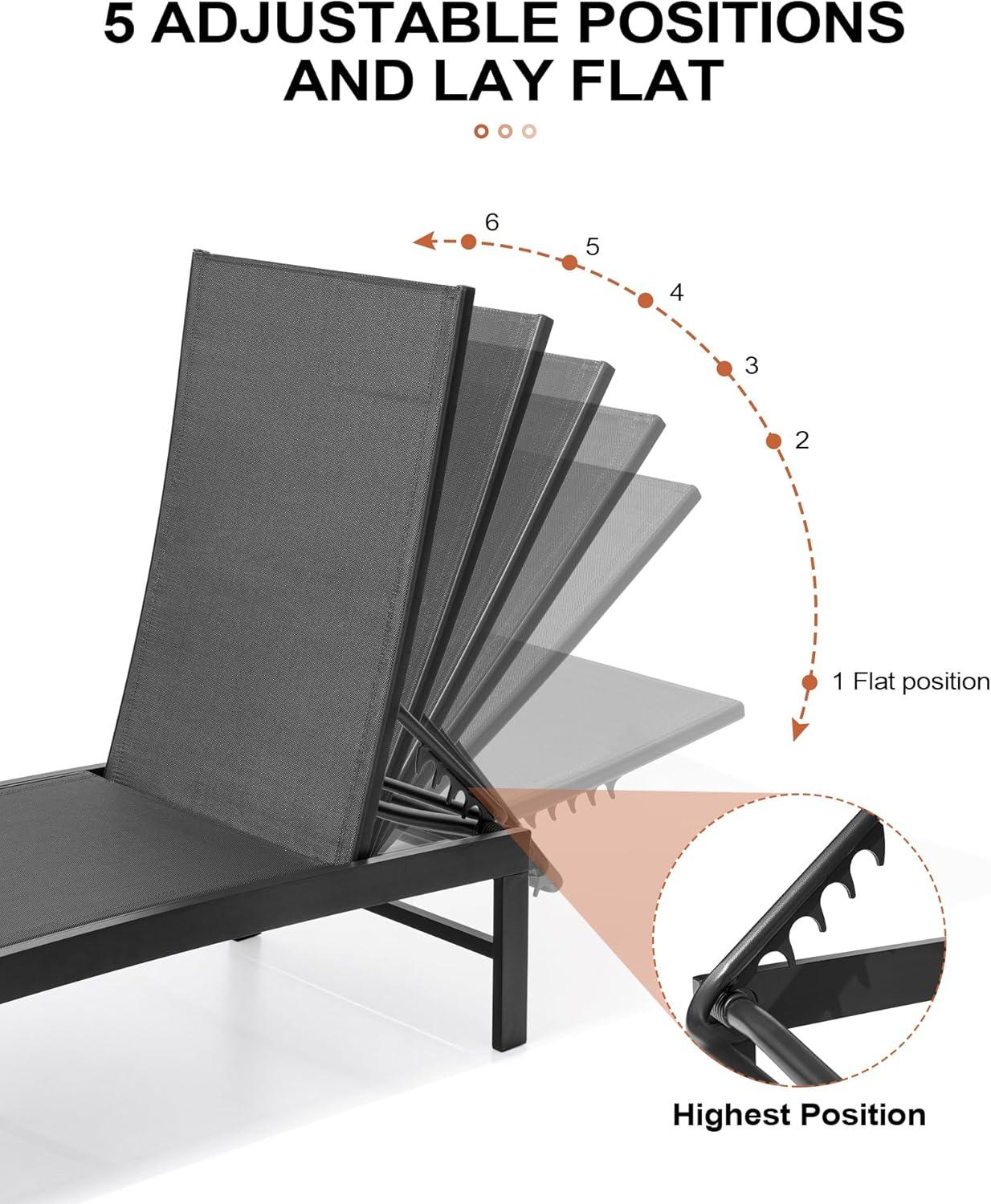 3pc Outdoor Five Position Adjustable Curved Aluminum Lounge Set Brown - Crestlive Products: Weather-Resistant Patio Furniture Set with Side Table