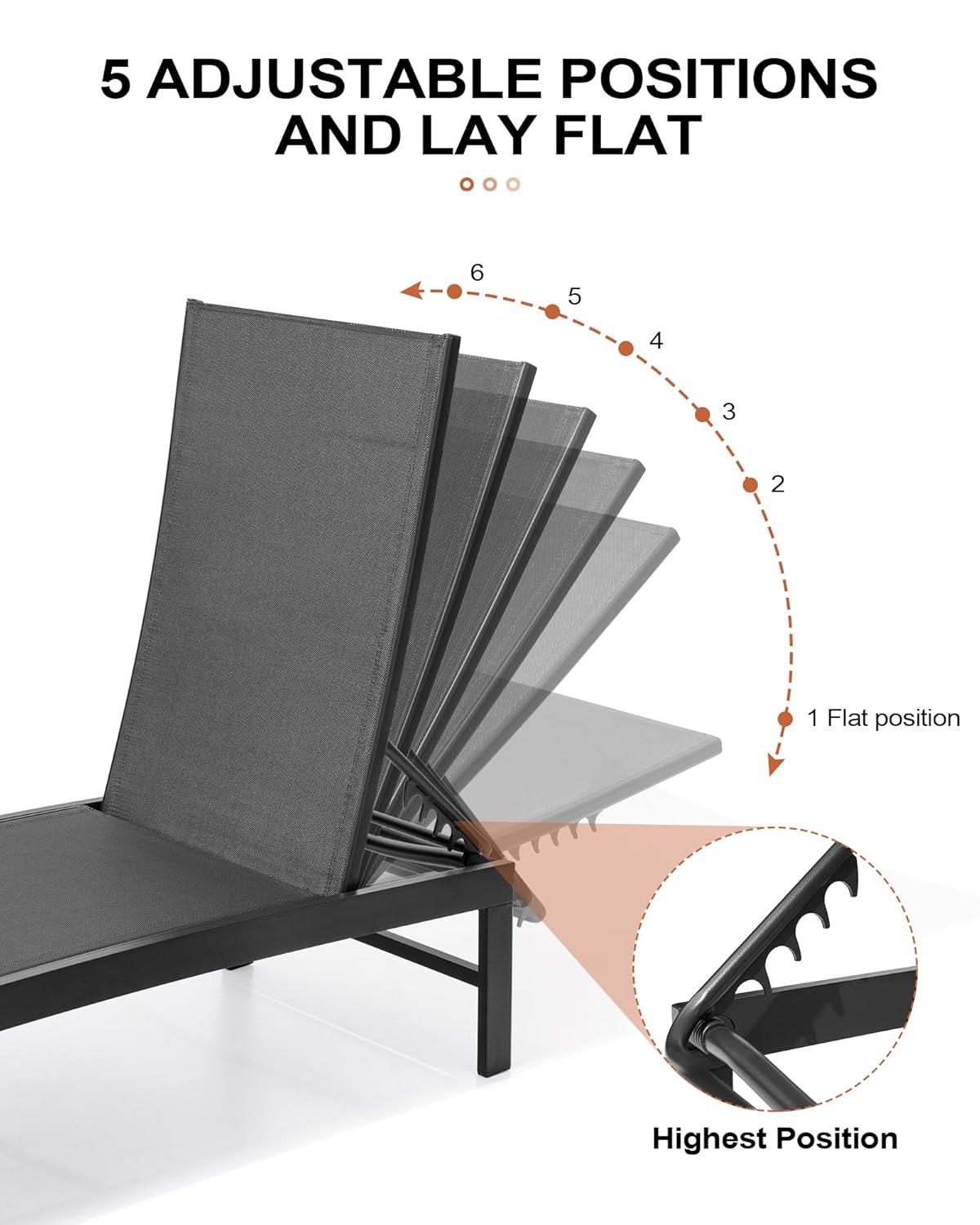 3pc Outdoor Five Position Adjustable Curved Aluminum Lounge Set Brown - Crestlive Products: Weather-Resistant Patio Furniture Set with Side Table