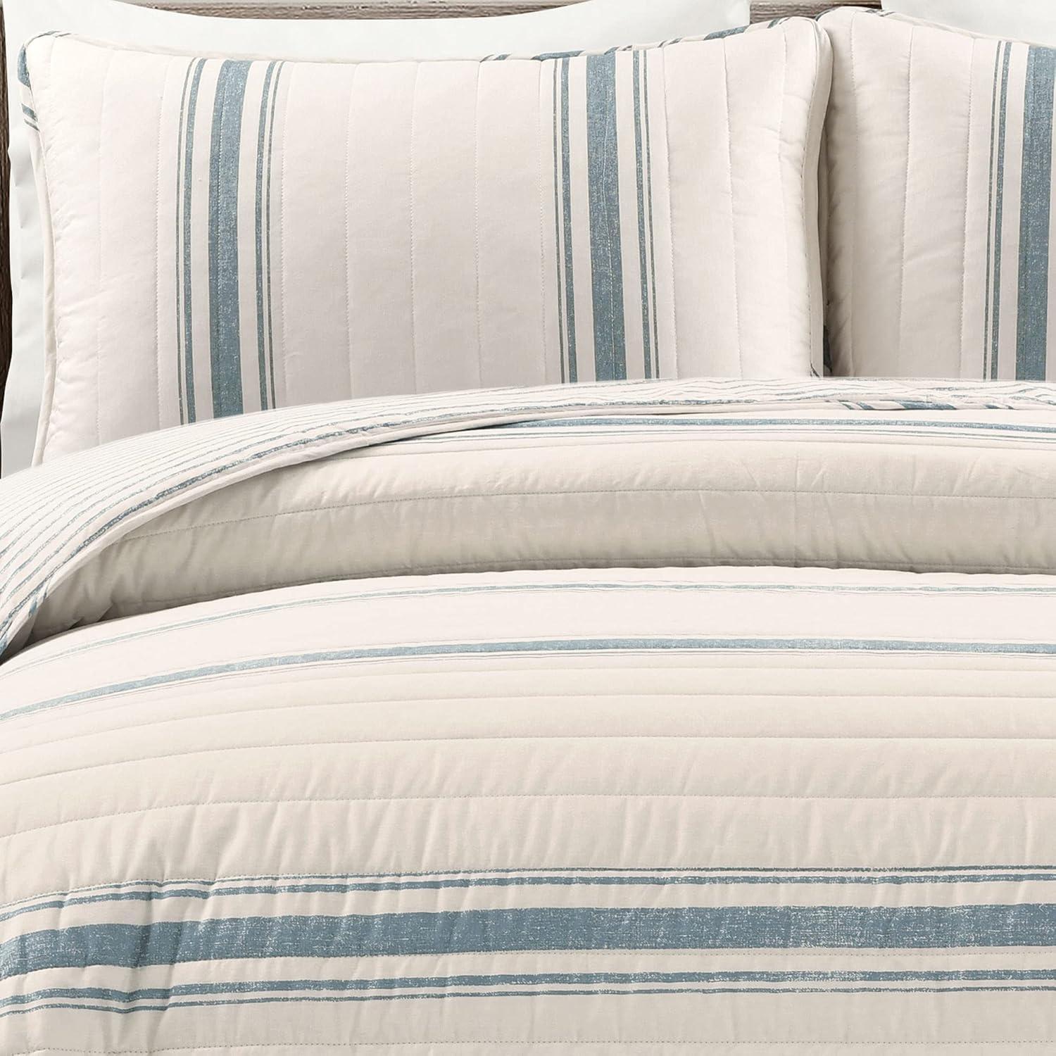 Lush Decor Farmhouse 460 Thread Count Striped 3 Piece Quilt Sets, King with Pillow Shams