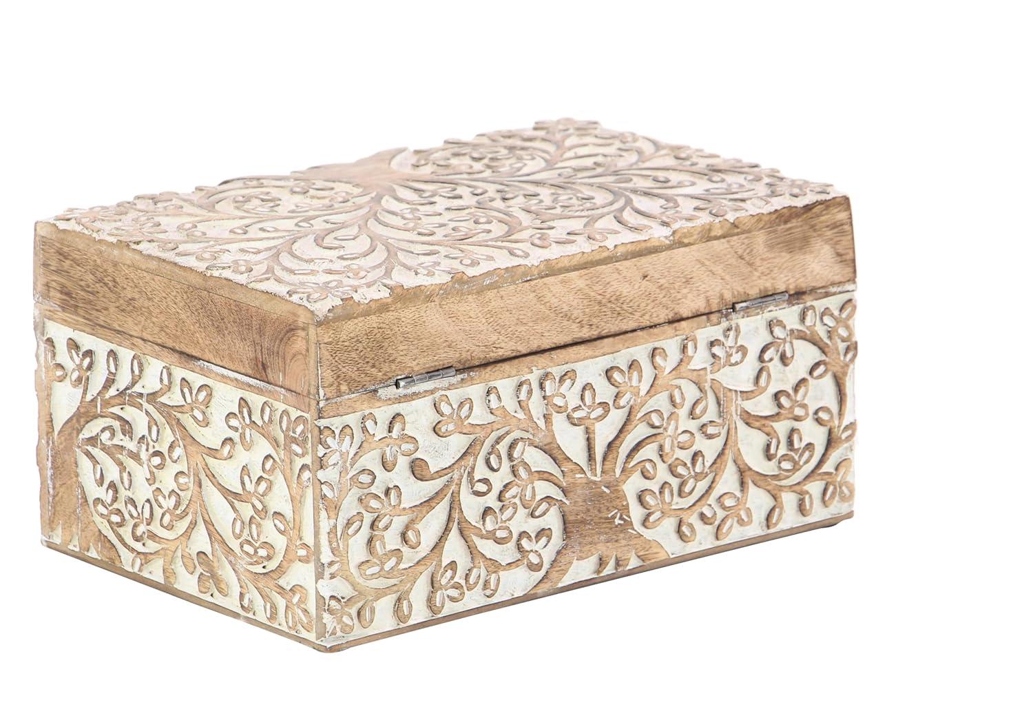Olivia & May Set of 3 Rustic Carved Mango Wood Boxes : Handmade Keepsake Storage