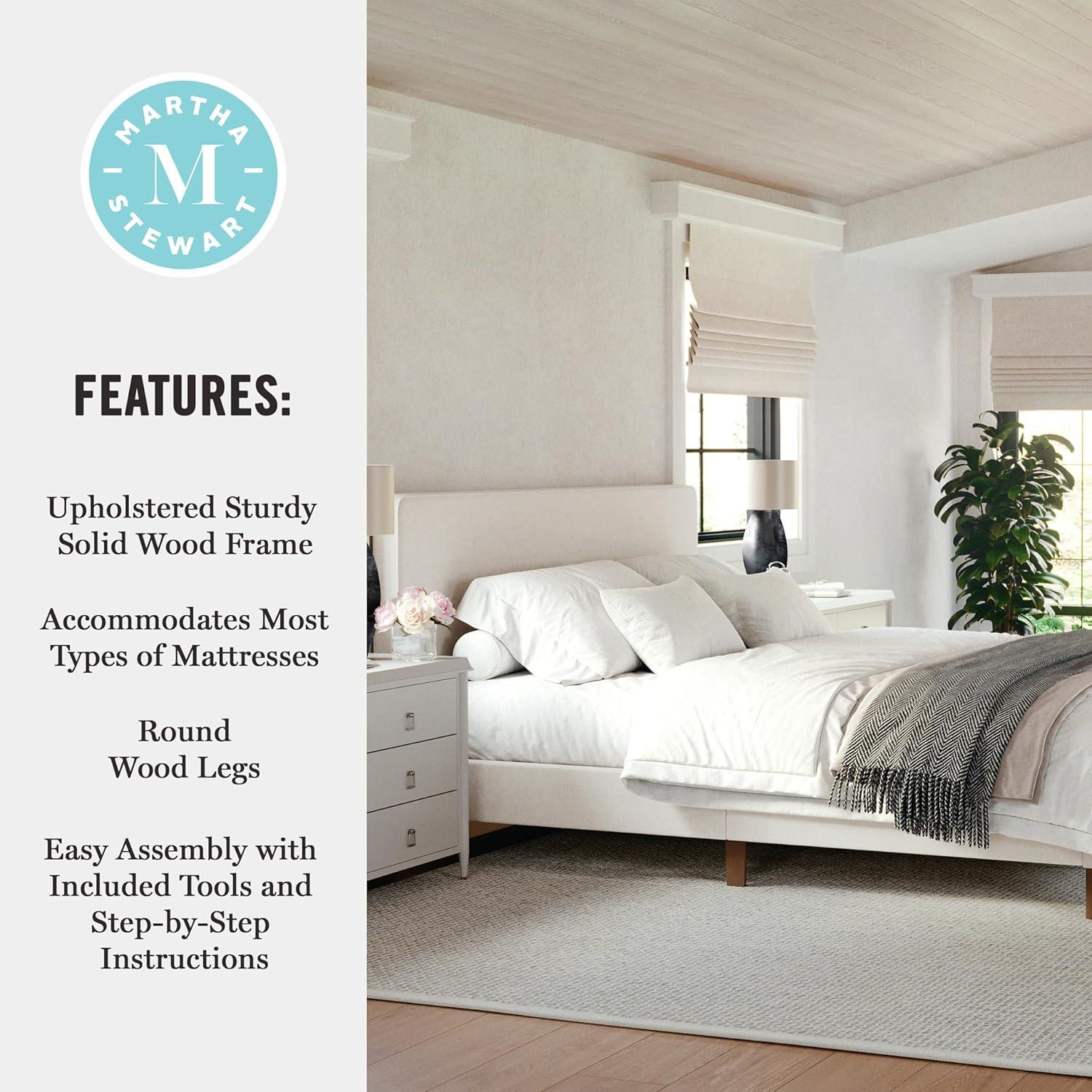 Martha Stewart Britta Upholstered Platform Bed With Piped Detail Headboard